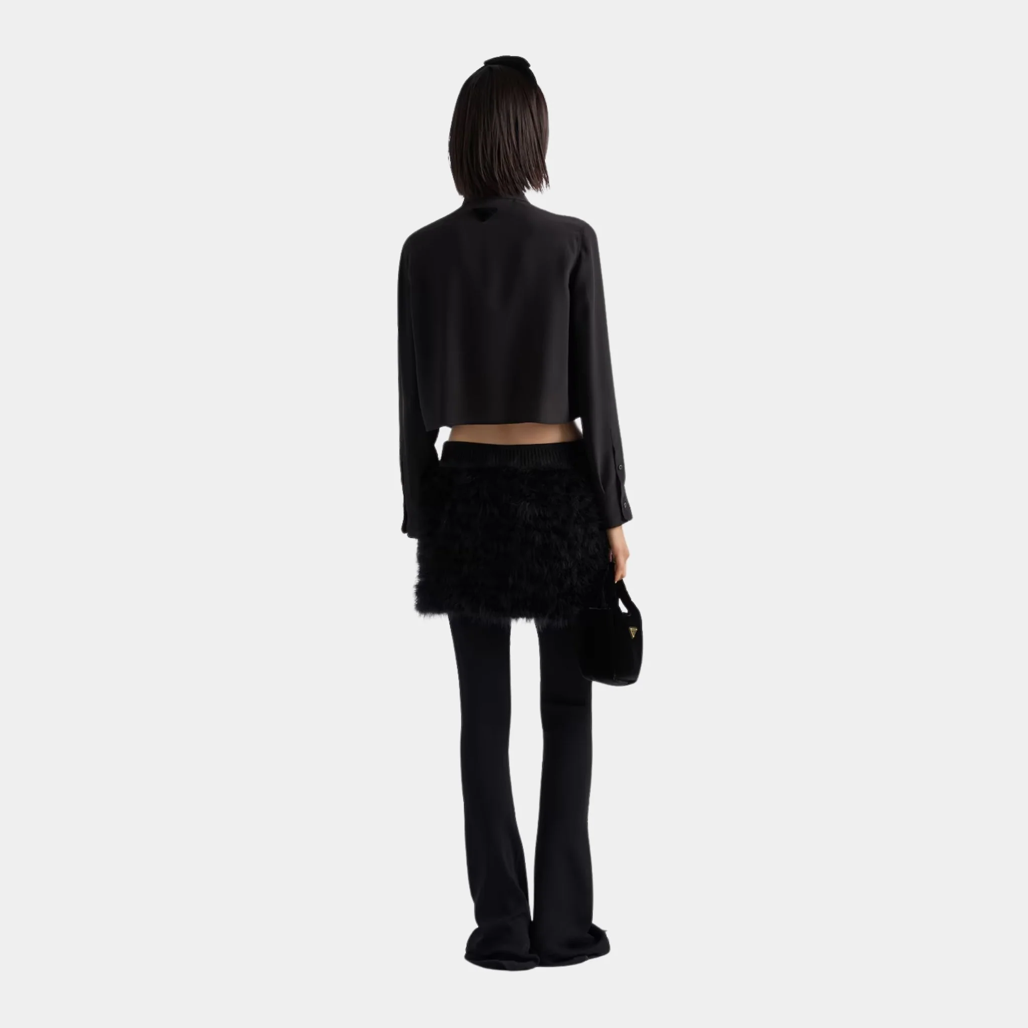 Crepe de Chine Boxy Shirt with Velvet Bow - Image 3