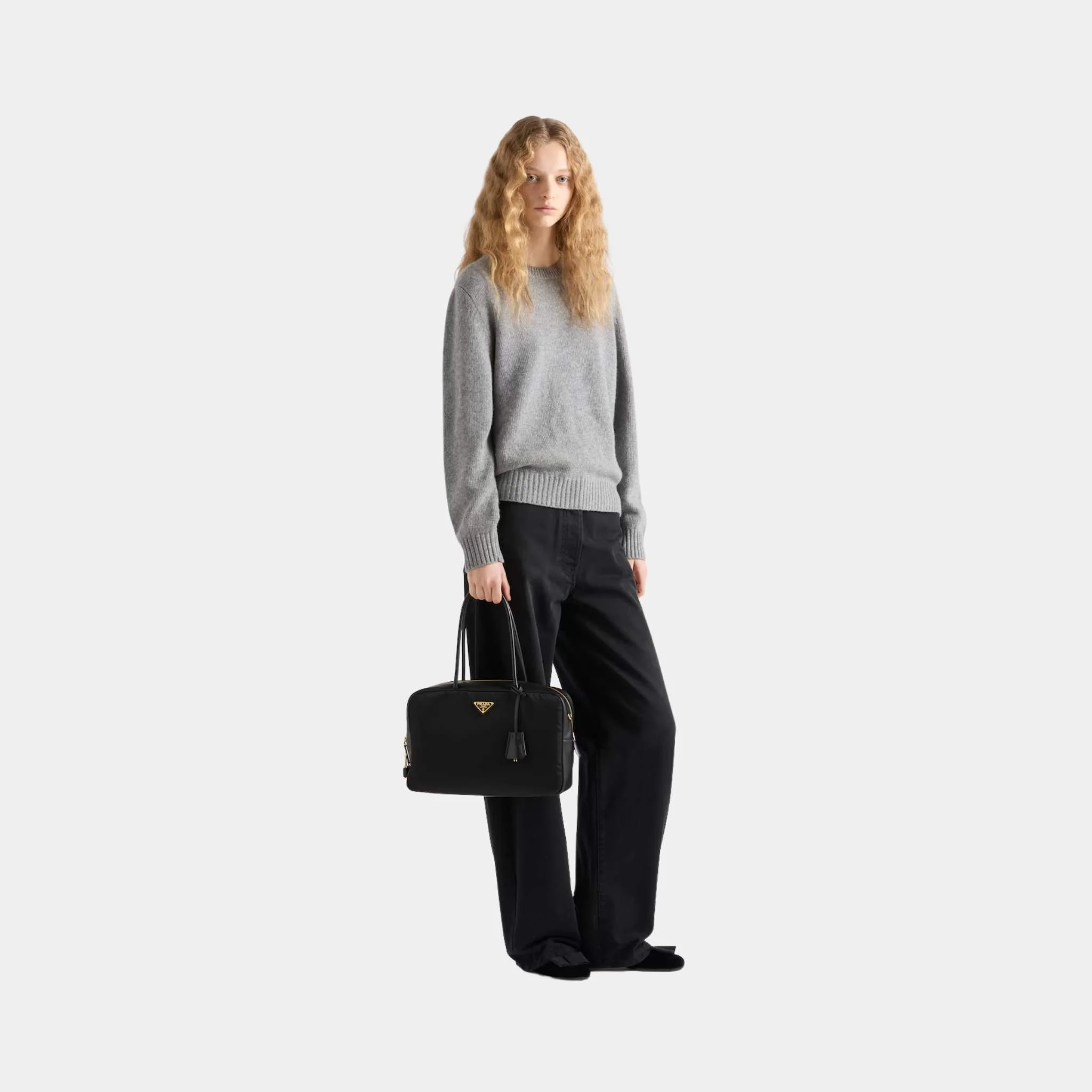 Large Re-Nylon And Leather Top Handle Bag With Padlock - Image 2