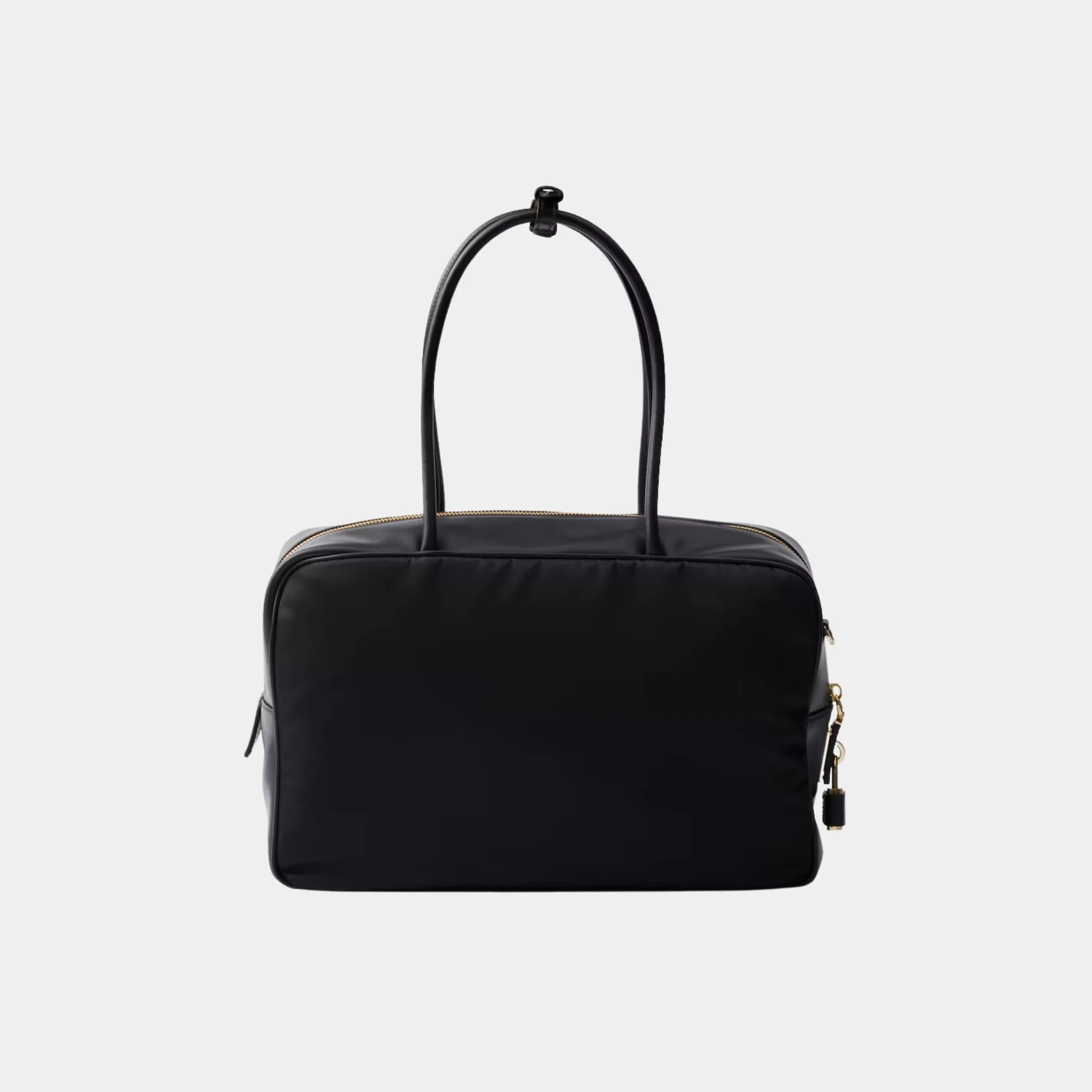 Large Re-Nylon And Leather Top Handle Bag With Padlock - Image 3