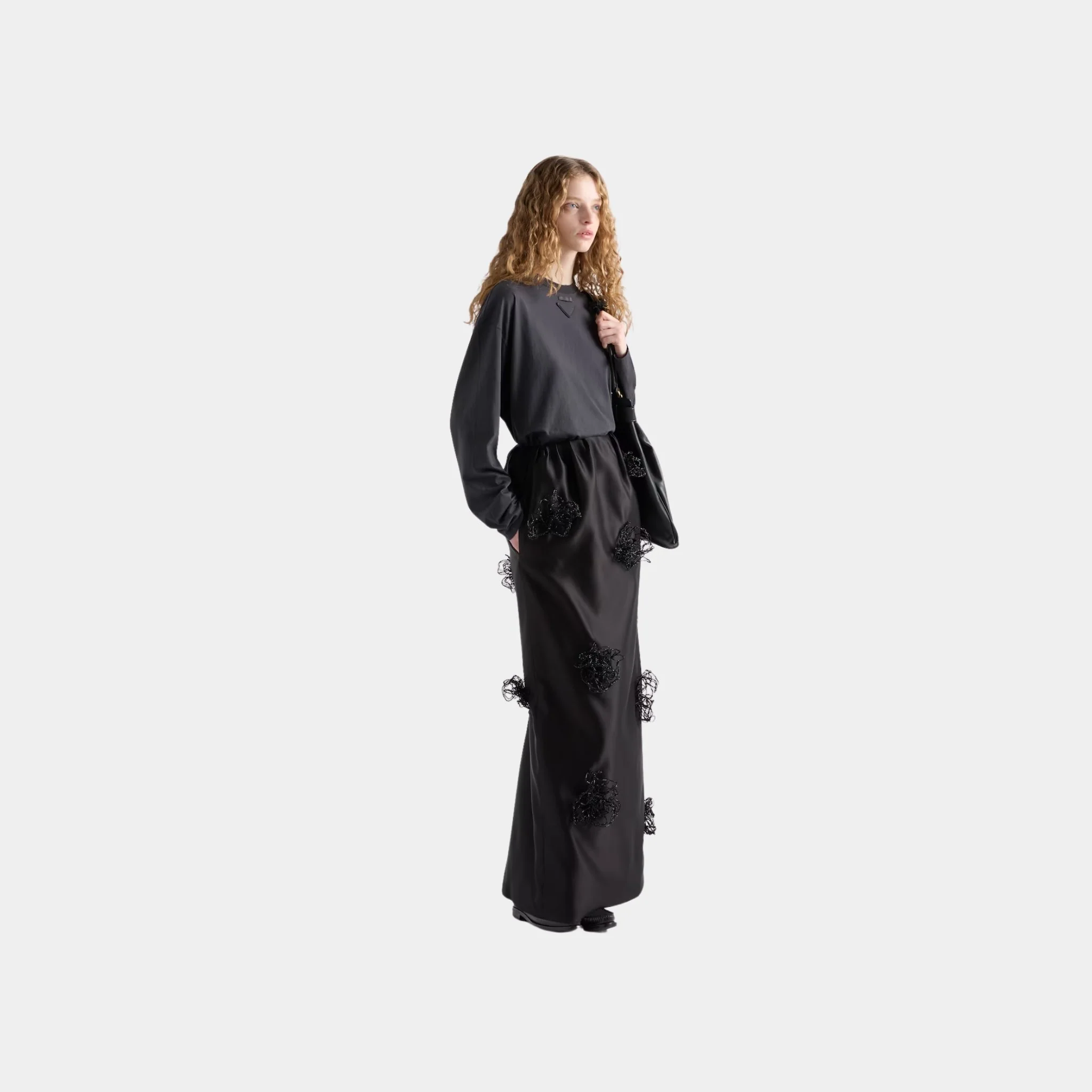 Long Embroidered Double Satin Skirt - Image 3