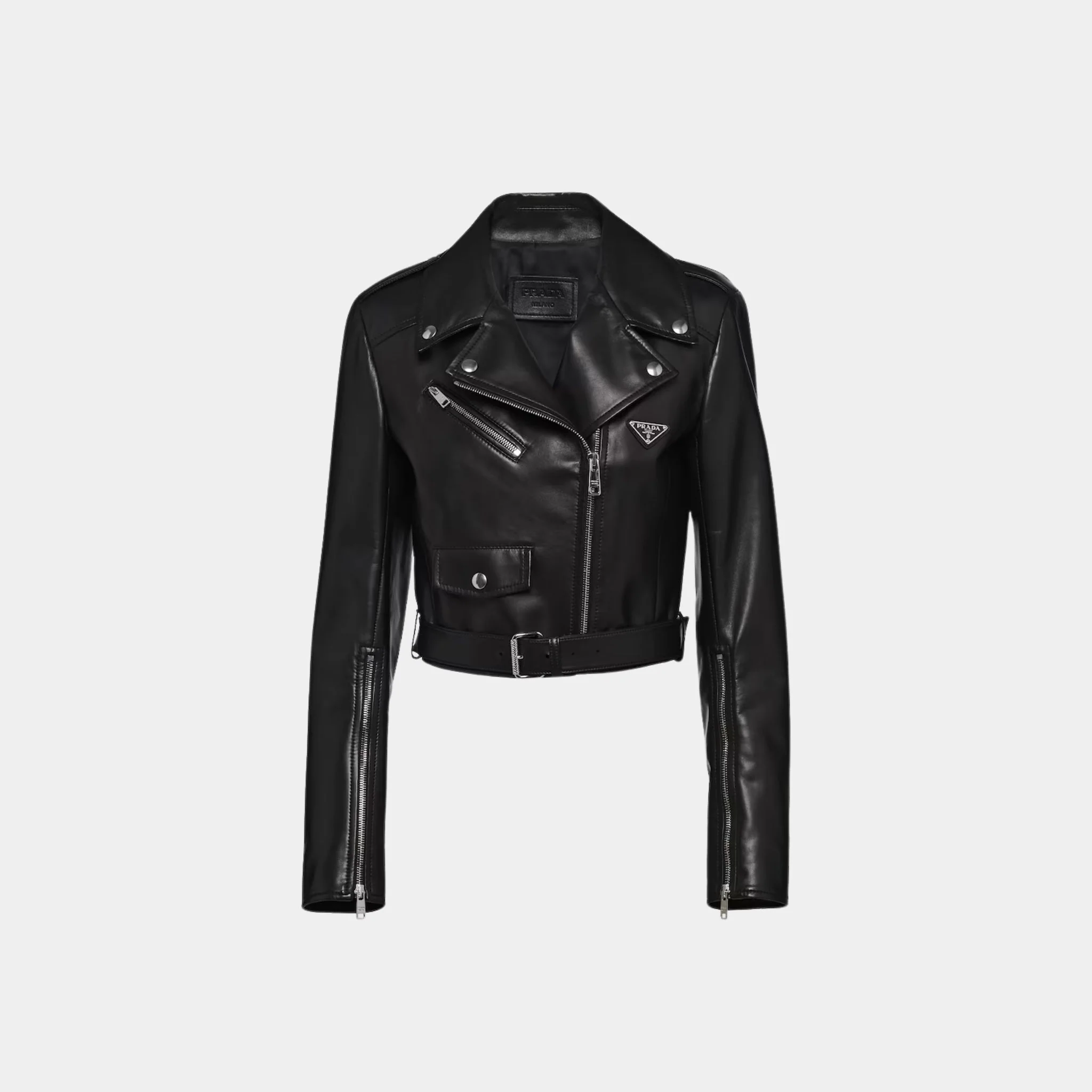 Nappa Black Leather Biker Cropped Jacket