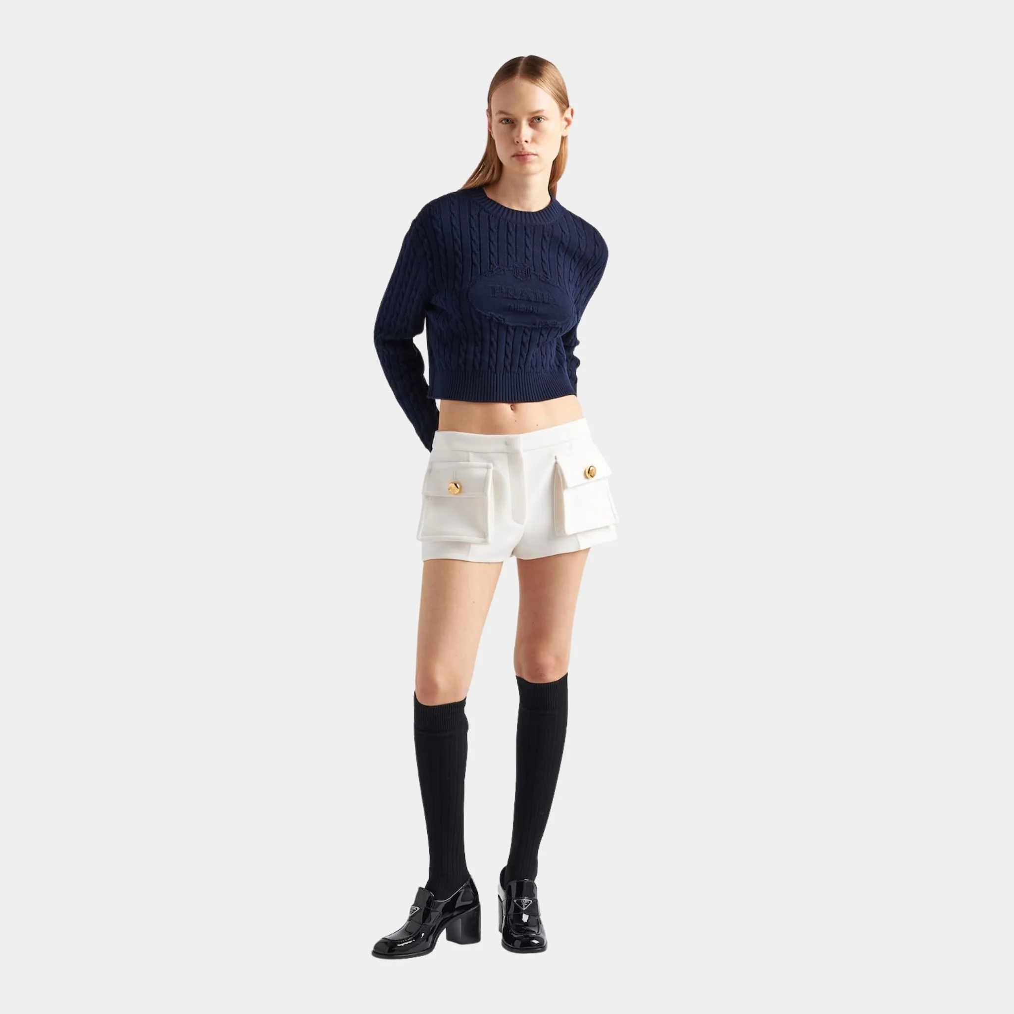 Navy Cotton Ribbed Knit Crew Neck Sweater - Image 2
