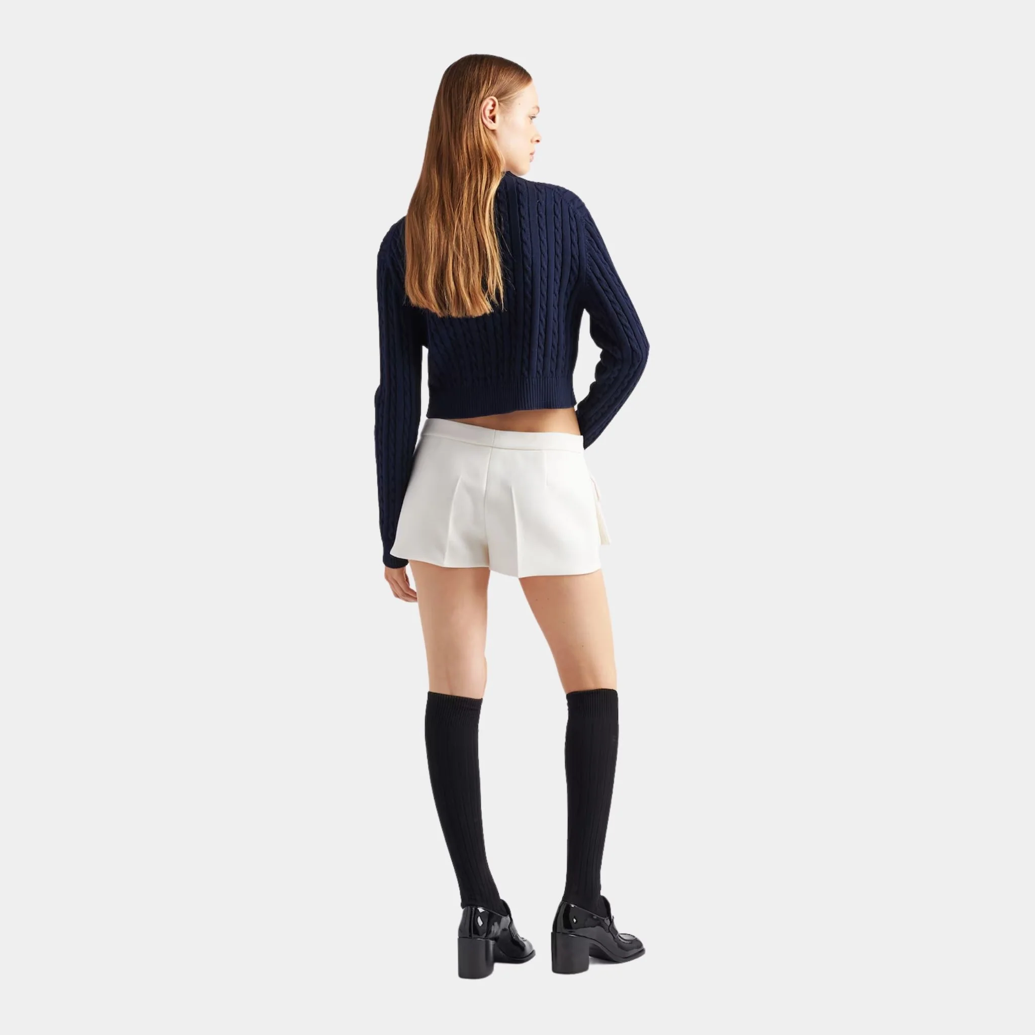 Navy Cotton Ribbed Knit Crew Neck Sweater - Image 3