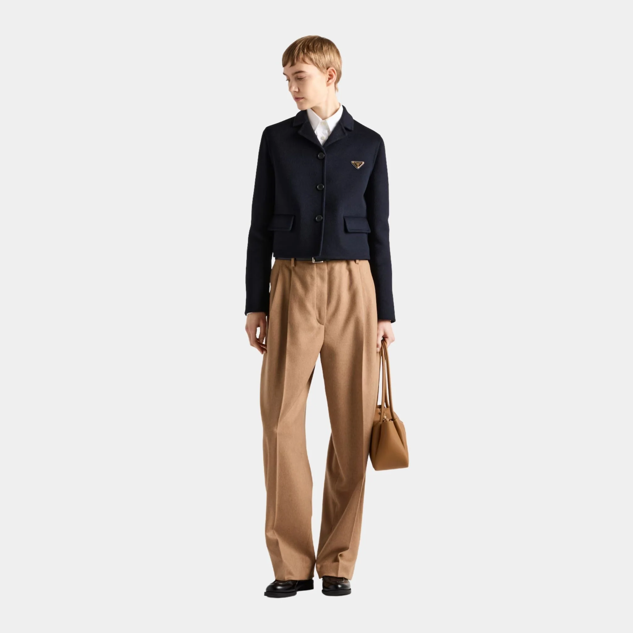 Navy Embroidered Single-breasted Cashgora Jacket - Image 2