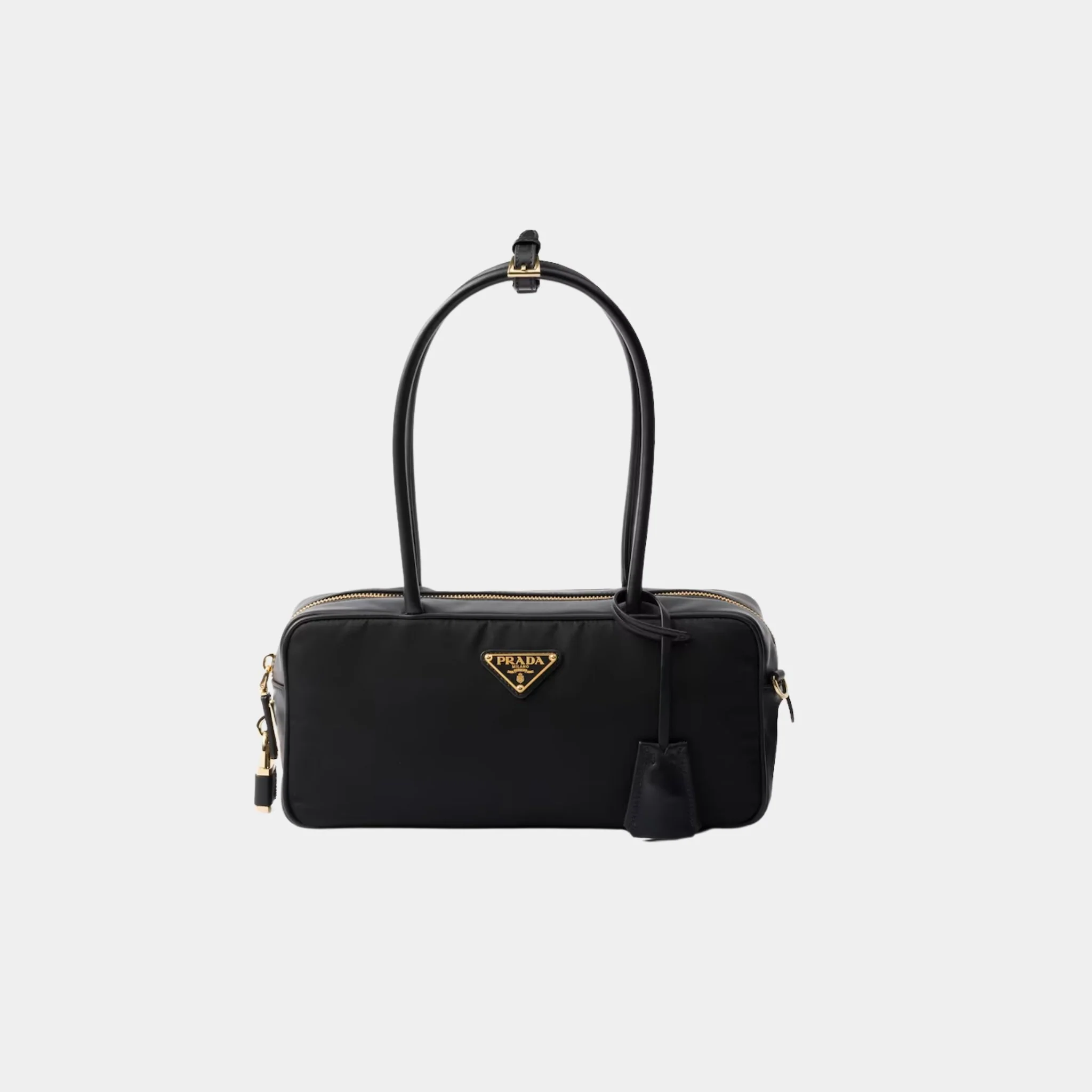 Re-Nylon And Leather Small Top Handle Bag With Padlock