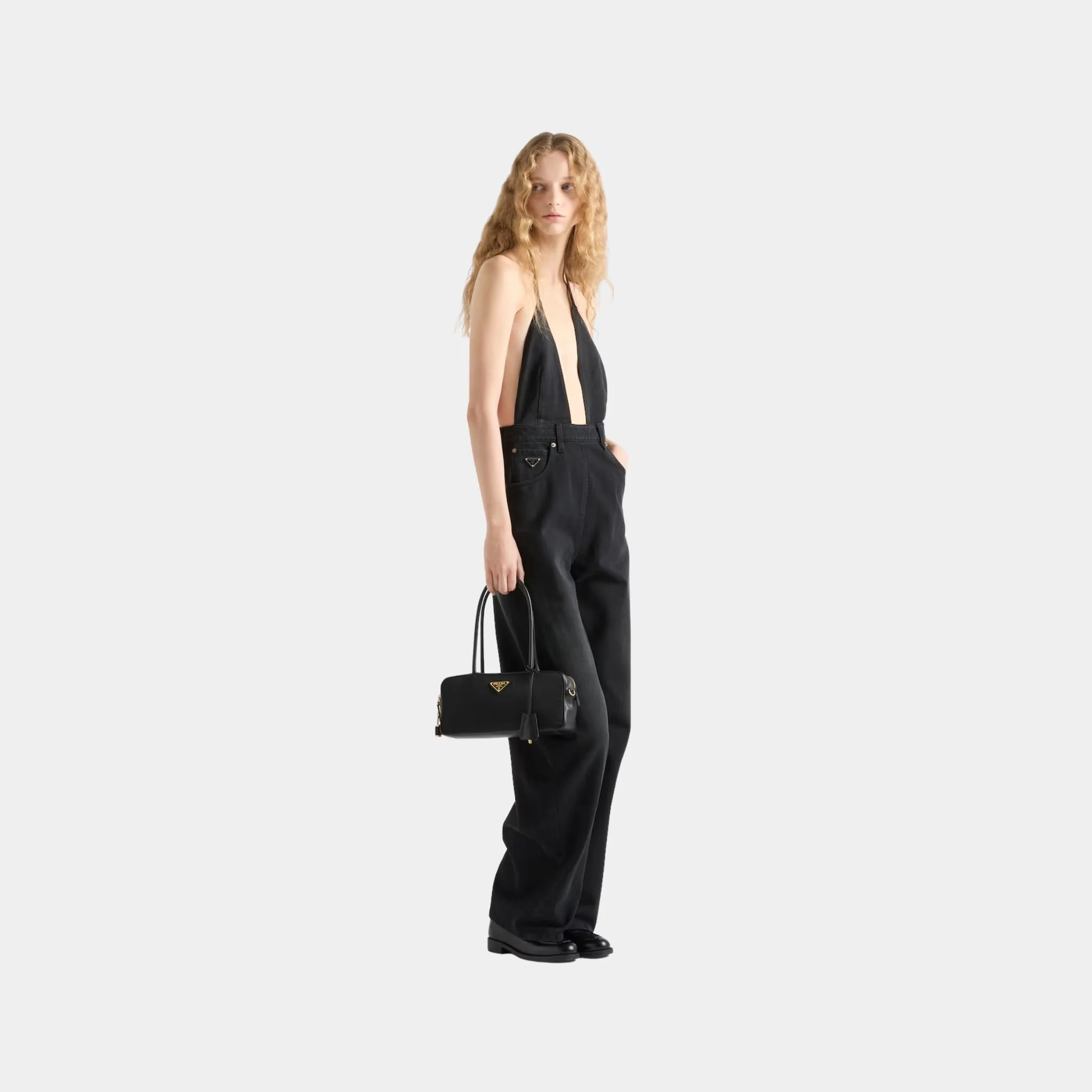 Re-Nylon And Leather Small Top Handle Bag With Padlock - Image 2
