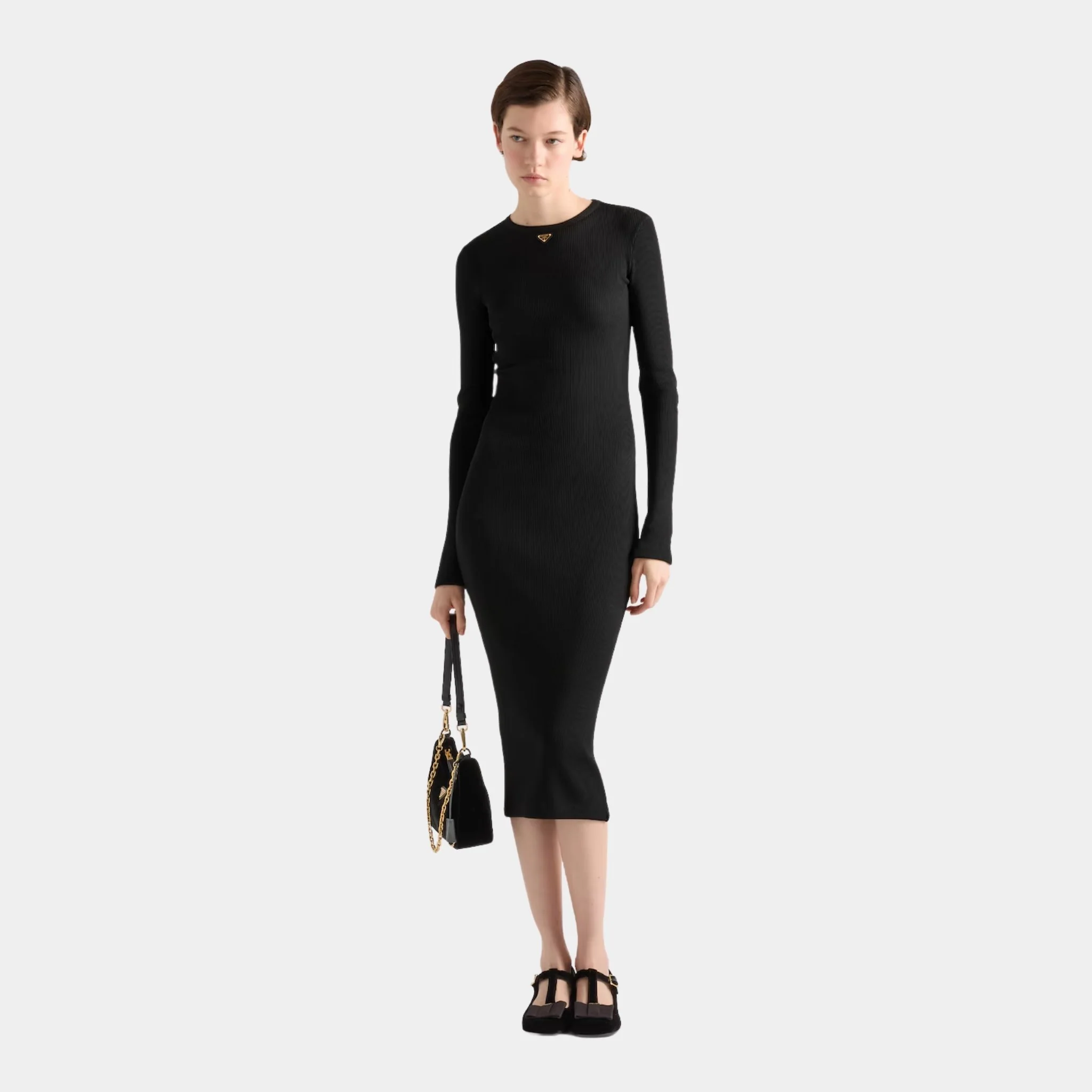 Ribbed Knit Jersey Long Sleeved Dress - Image 2