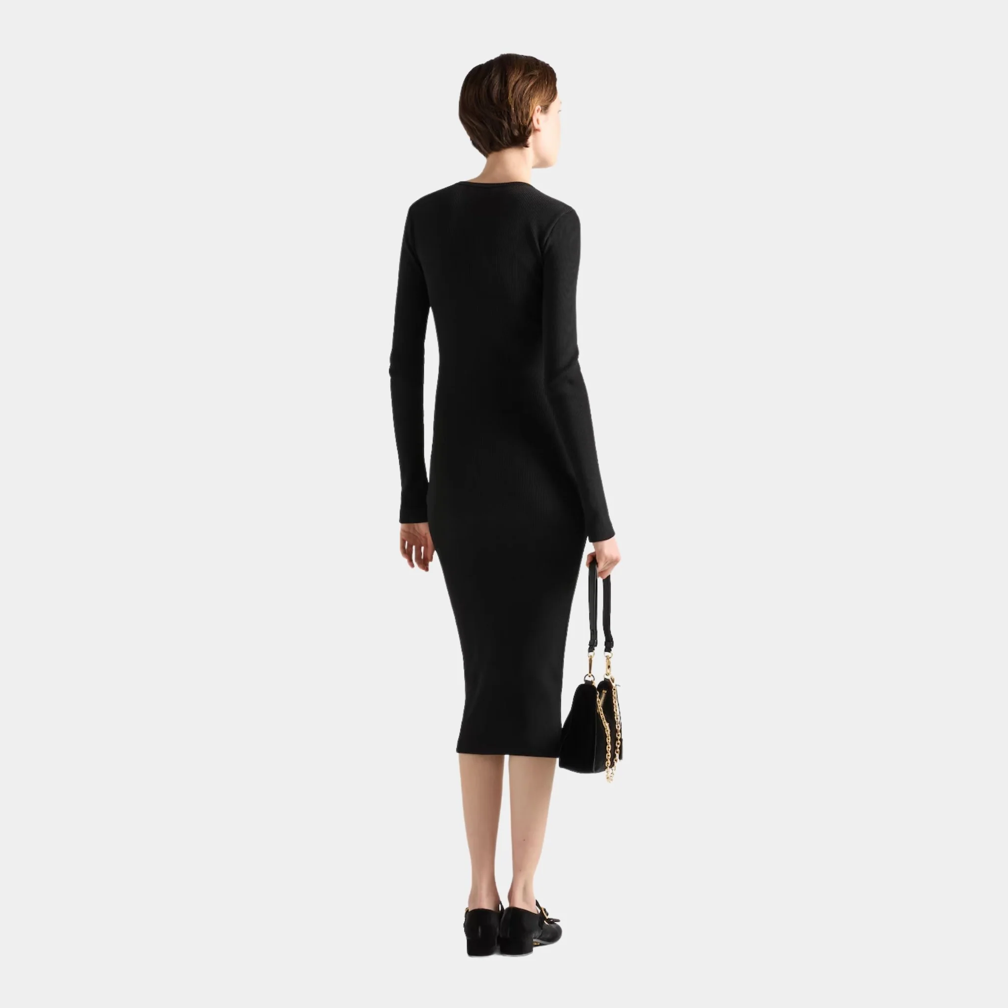 Ribbed Knit Jersey Long Sleeved Dress - Image 3