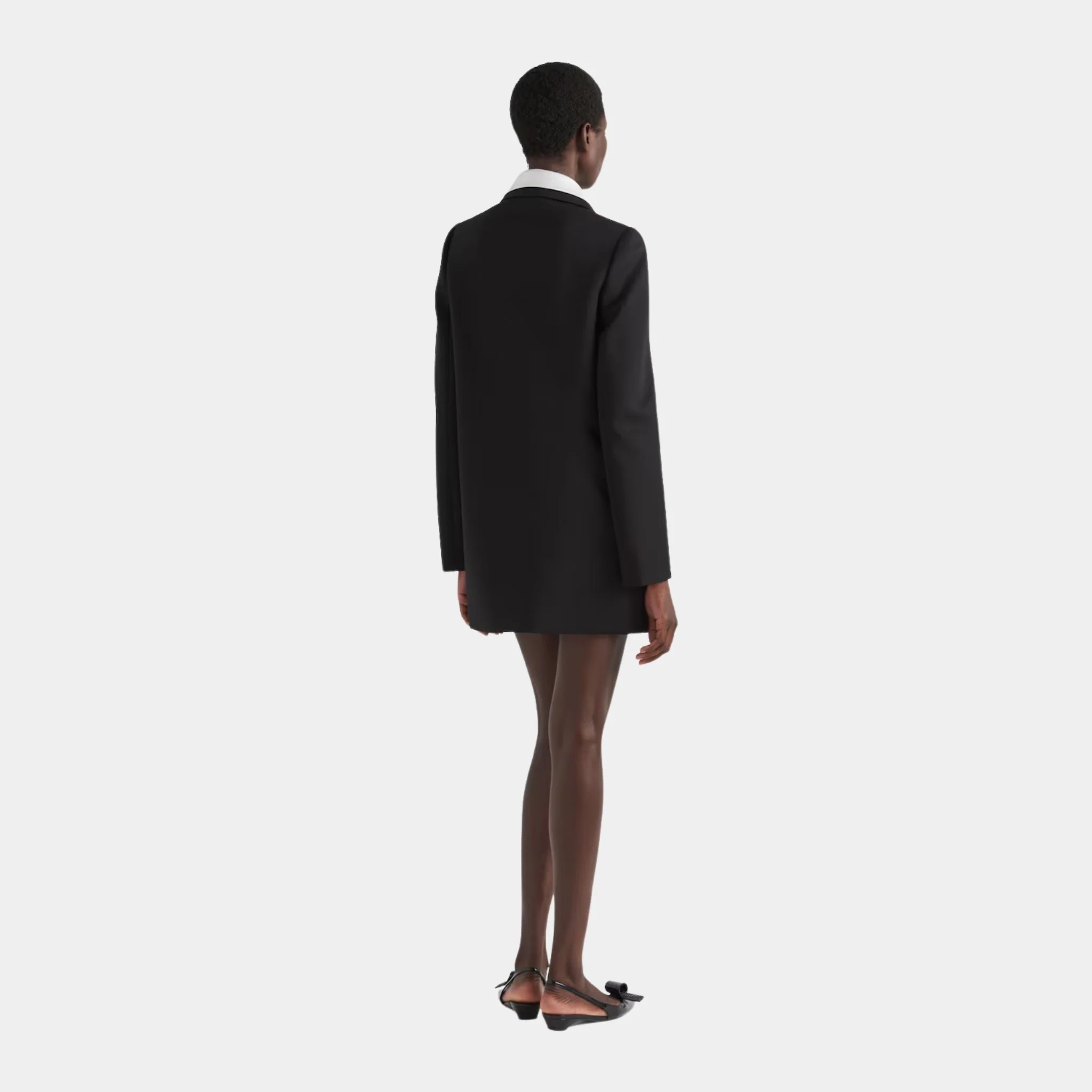 Singled-breasted Wool Sateen Coat with Collar - Image 3