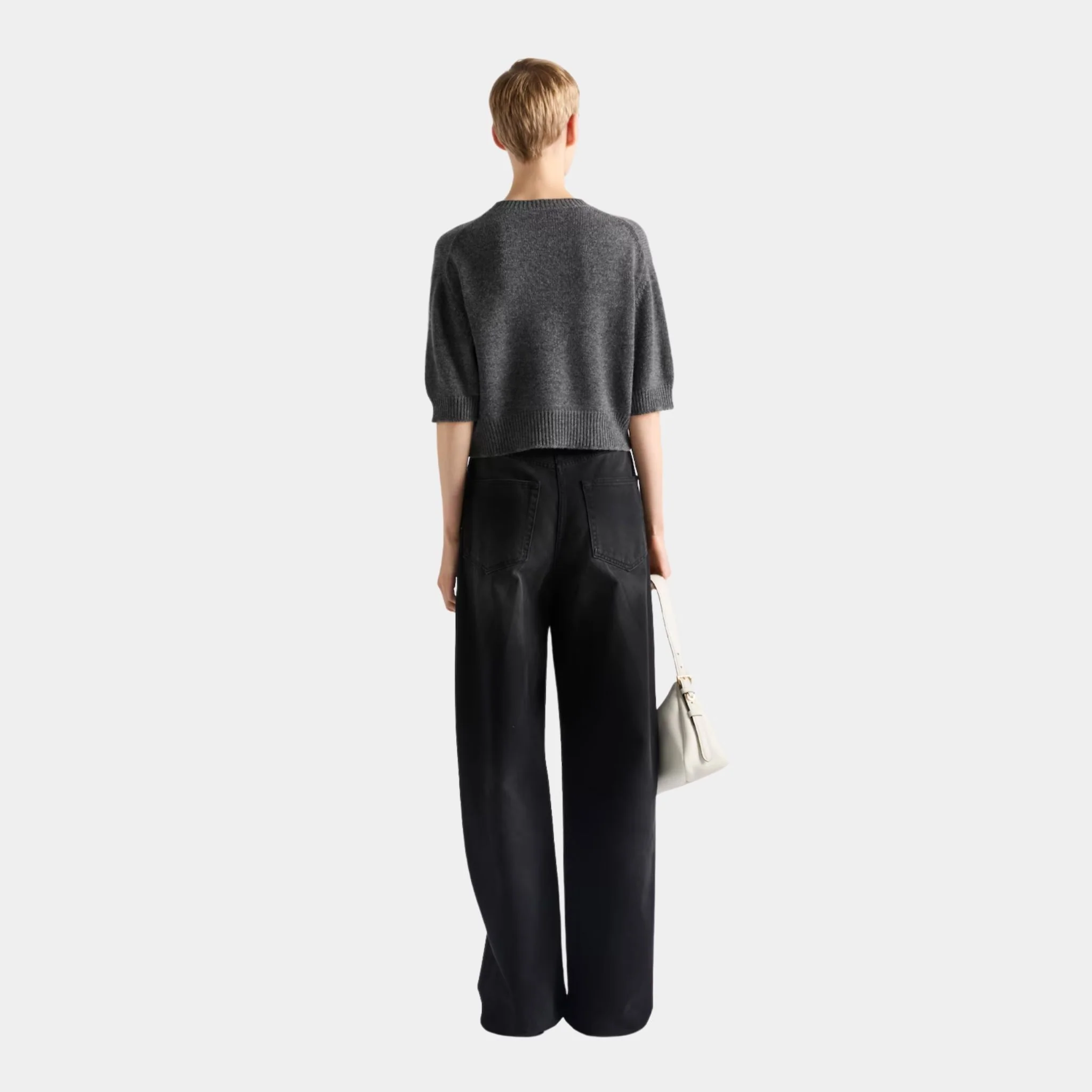Slate Gray Wool Cashmere Crew-neck Short Sleeved Sweater - Image 3