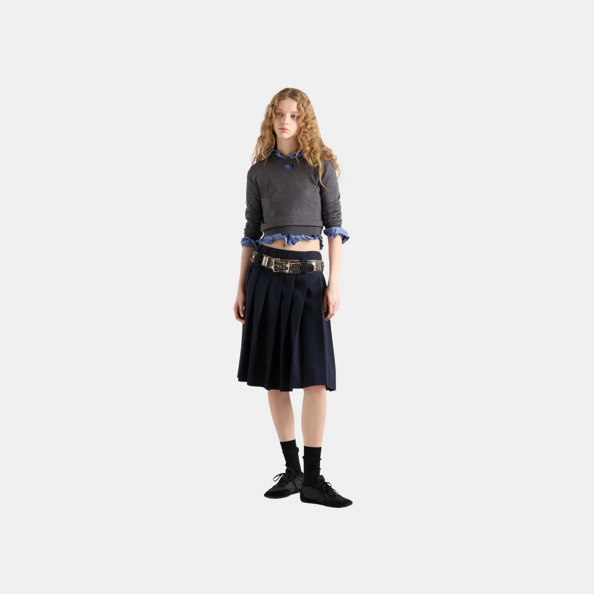Wool Crew Neck Plain Knit Sweater - Image 3