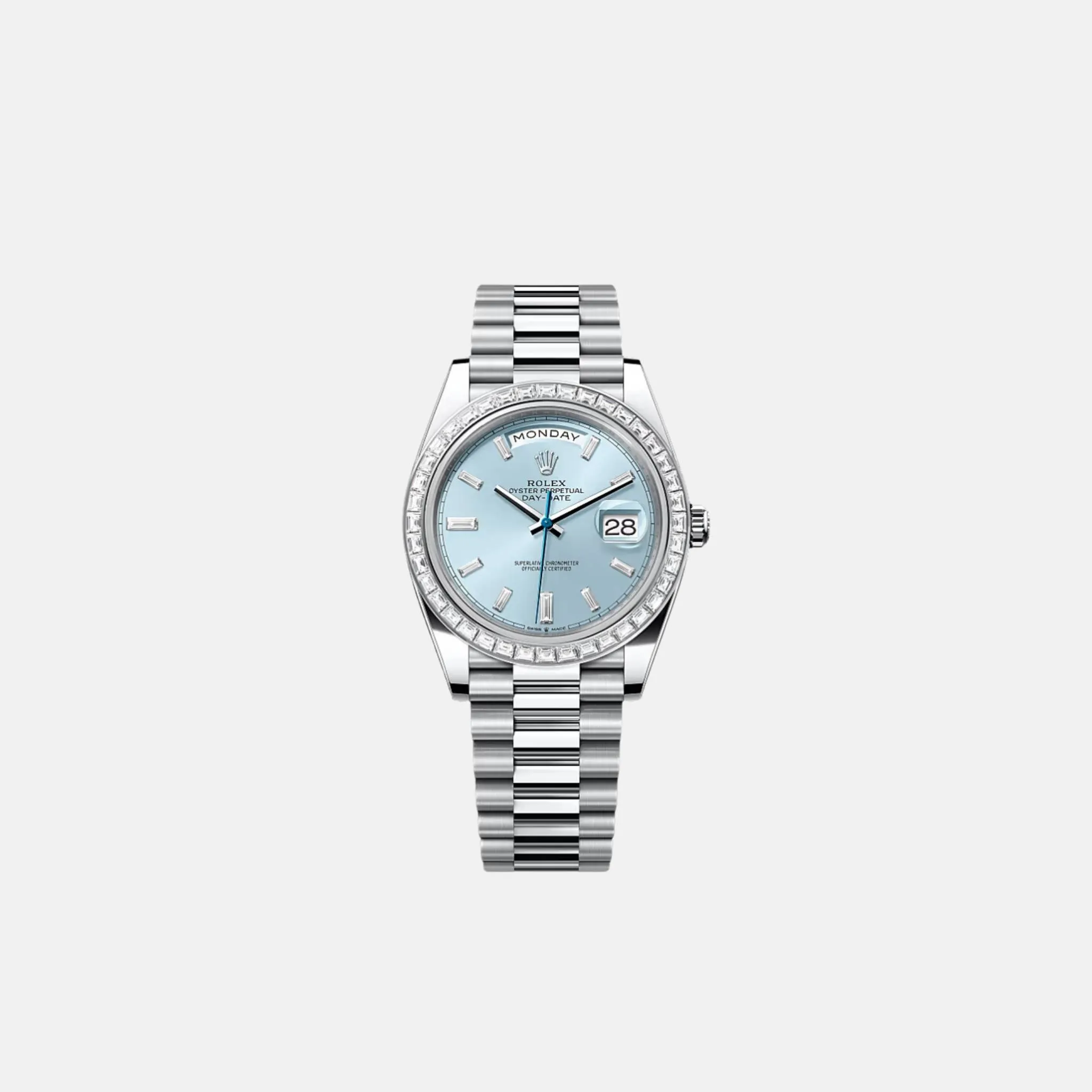 Day-Date 40 228396TBR Platinum Ice Blue Dial Baguette Bezel