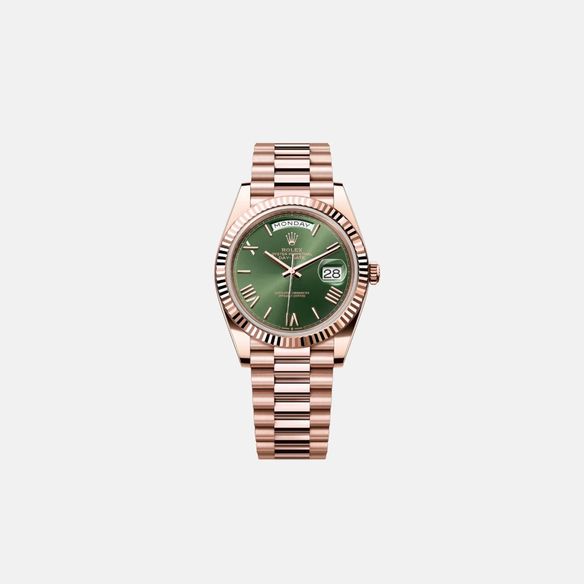 Day Date 40mm with Everose Gold Olive Dial in President Bracelet