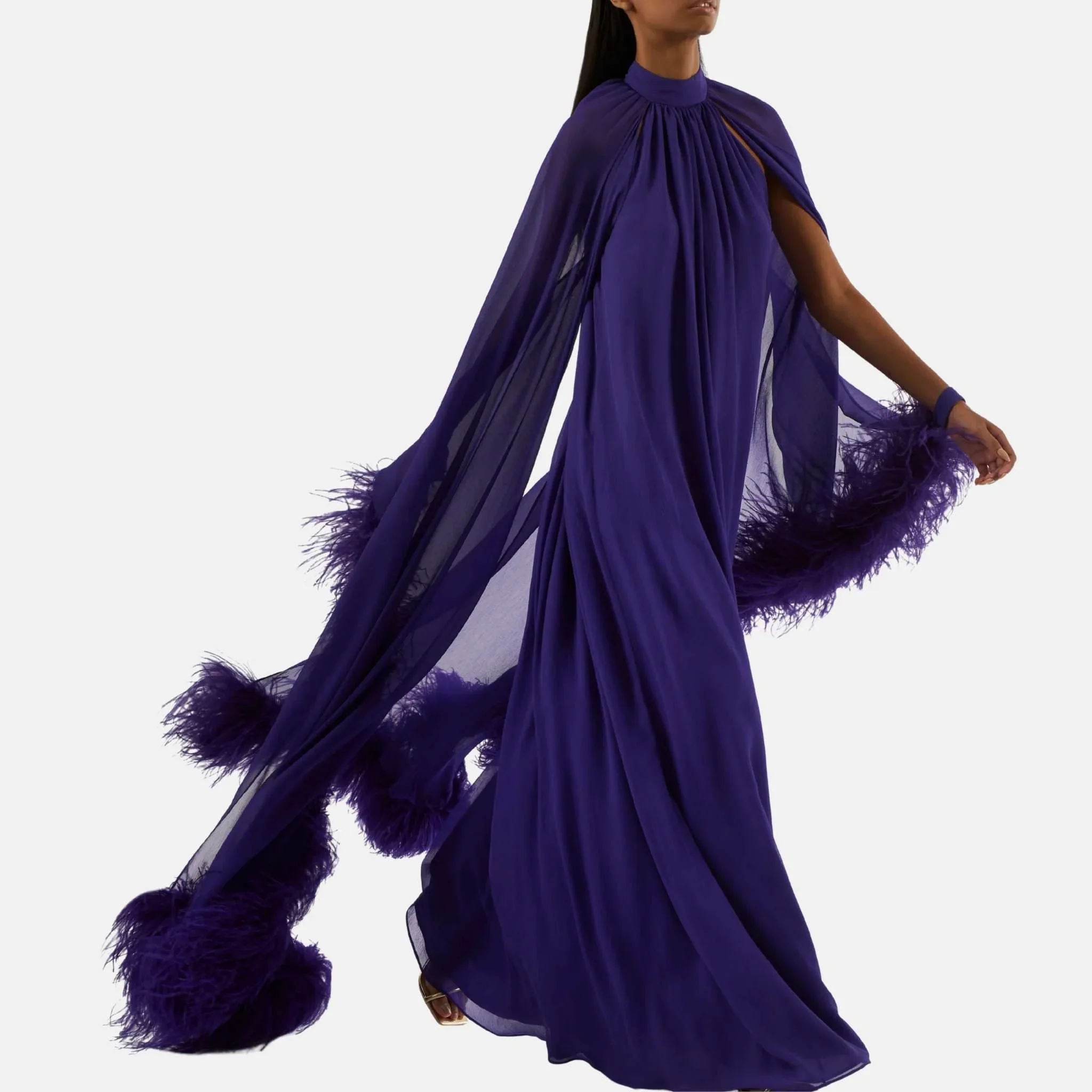 Feathered Eterea Gown in Violet - Image 3