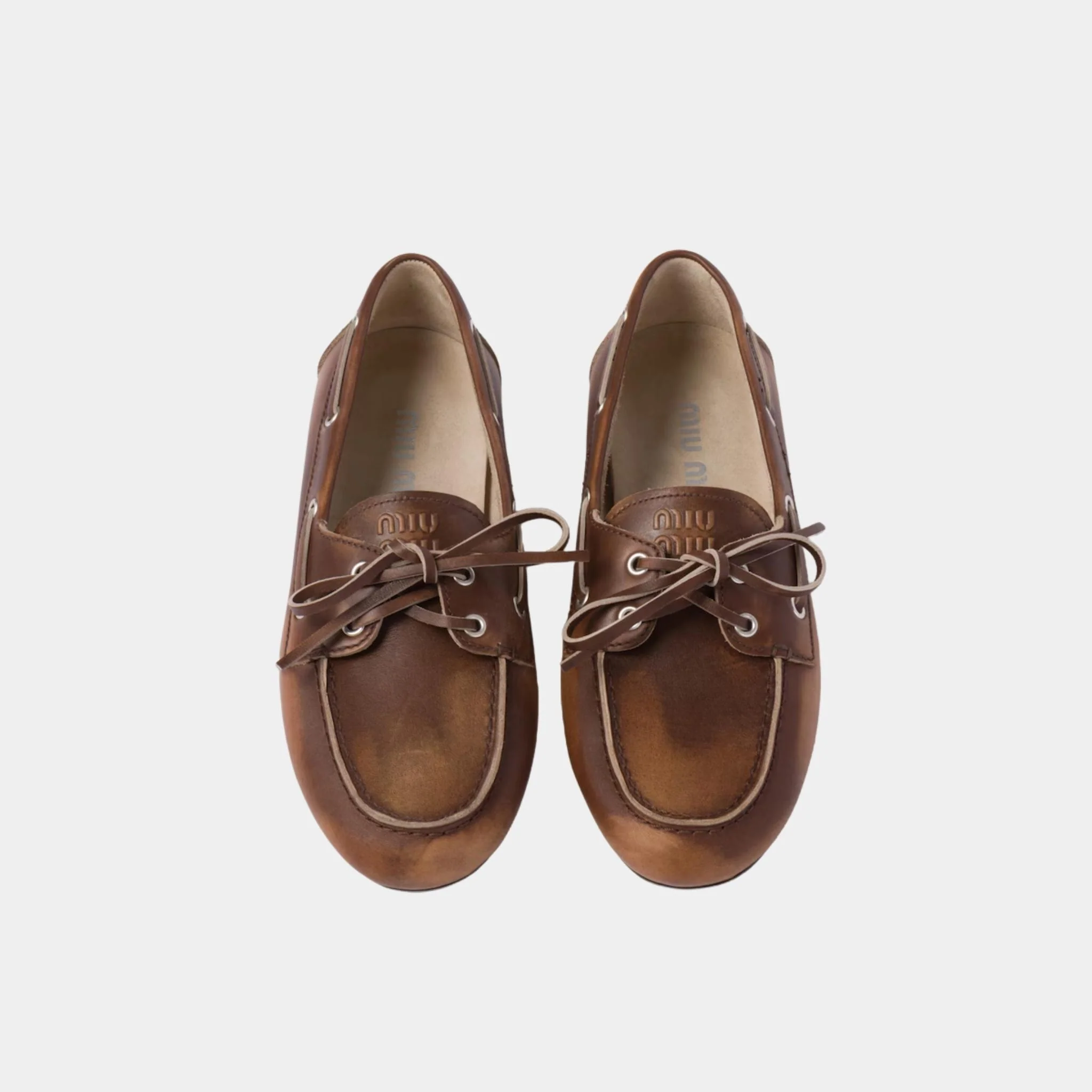 Unlined Bleached Leather Boat Shoes in Calfskin - Image 3