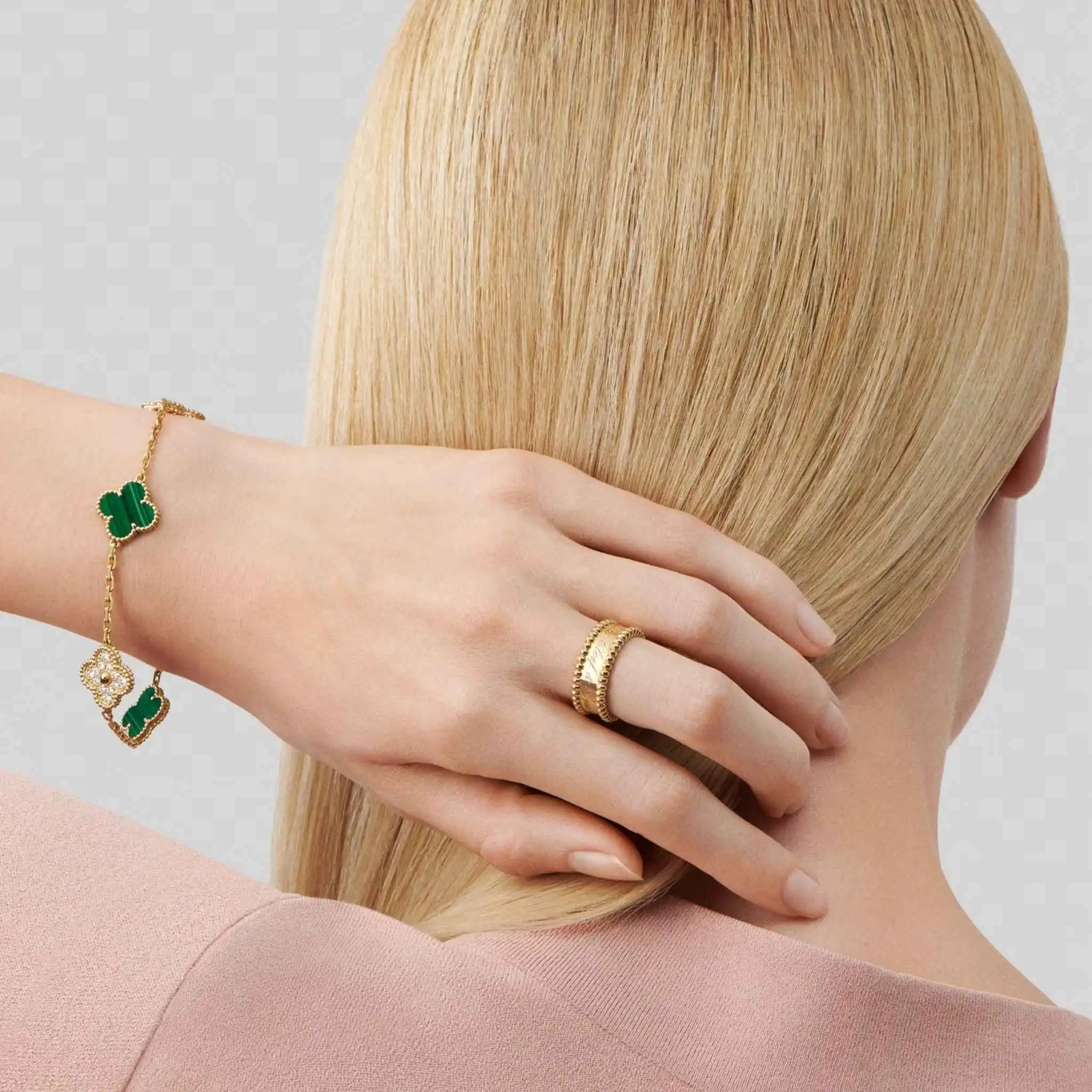 Alhambra Gold Motifs Bracelet Diamond Malachite - Image 4
