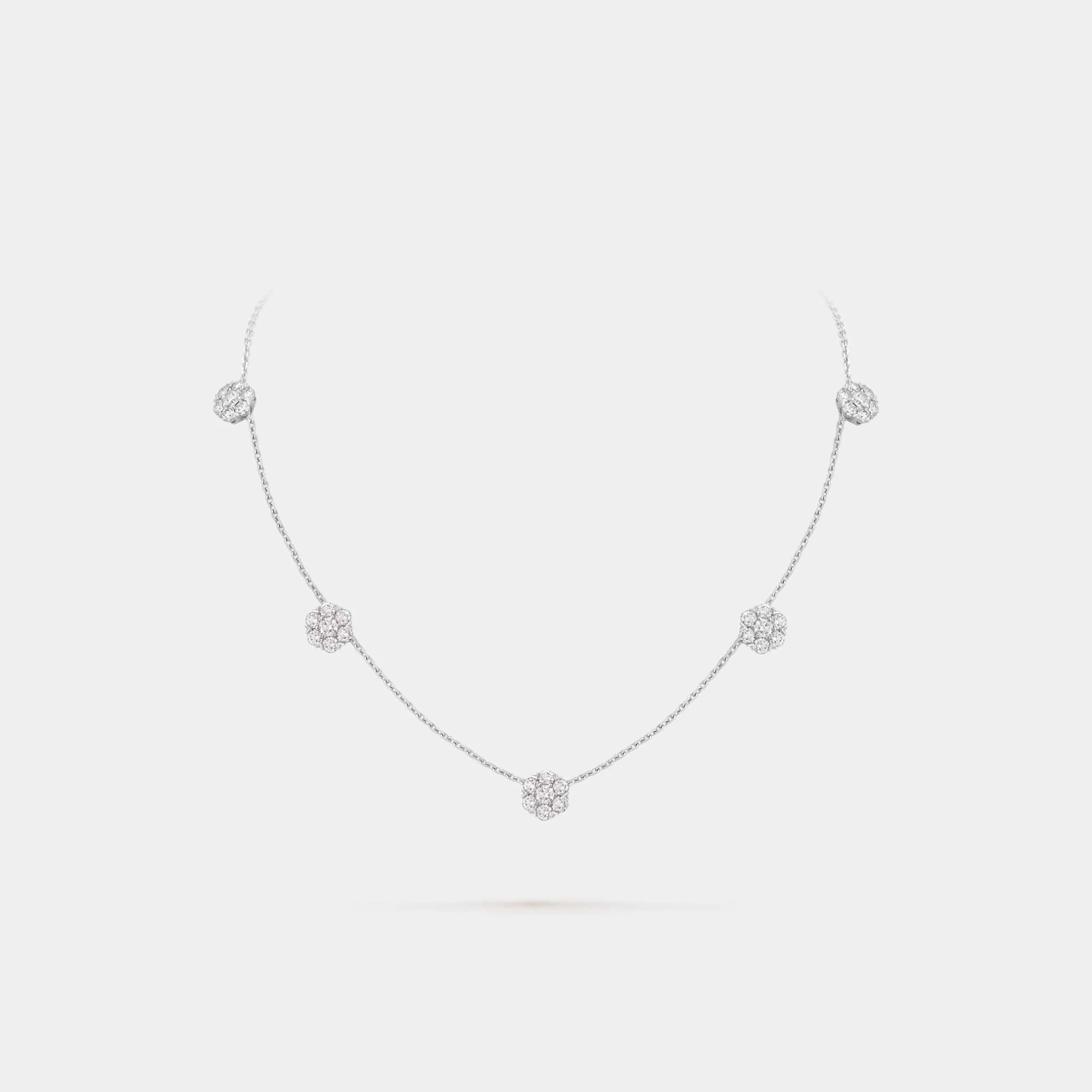 Fleurette Necklace 5 Flowers White Gold Diamond