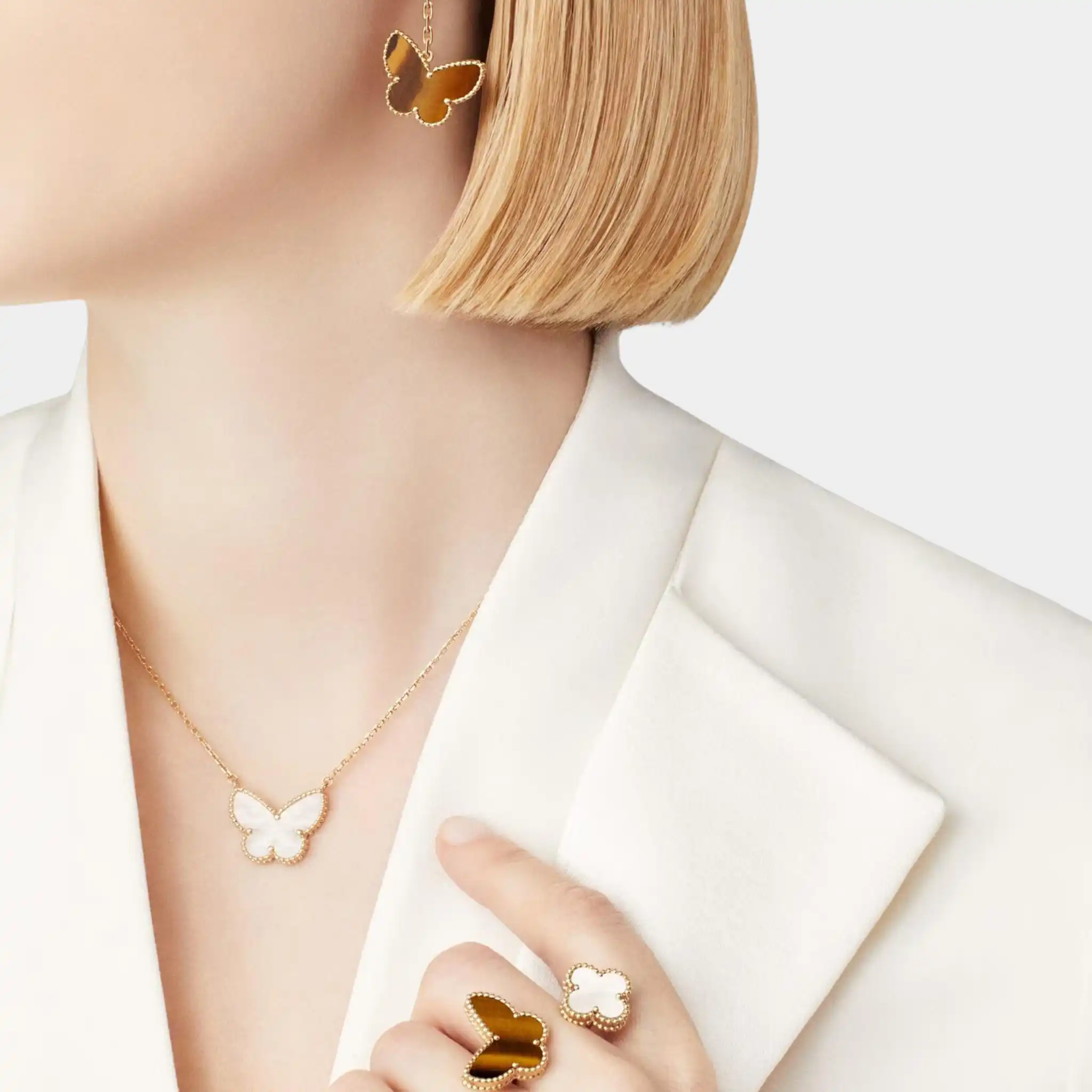 Lucky Alhambra Earrings Gold And Pearl Tiger Eye - Image 2