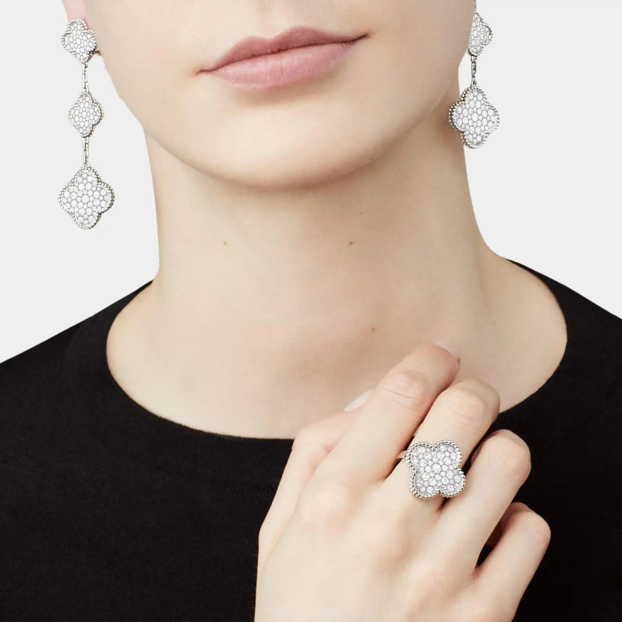 Magic Alhambra Earrings 3 Motifs White Gold & Diamonds - Image 2
