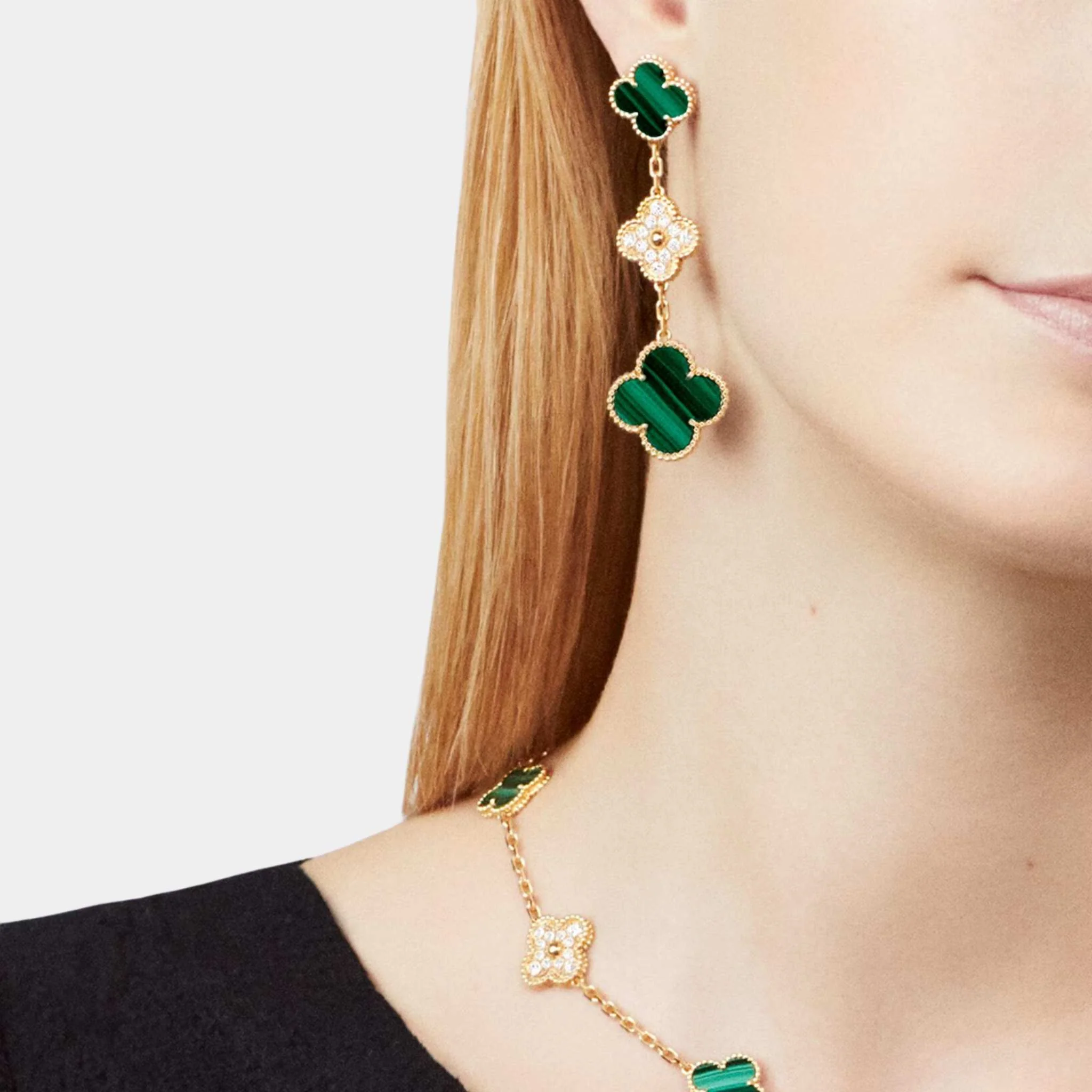 Magic Alhambra earrings 3 motifs yellow Gold Diamond Malachite - Image 2