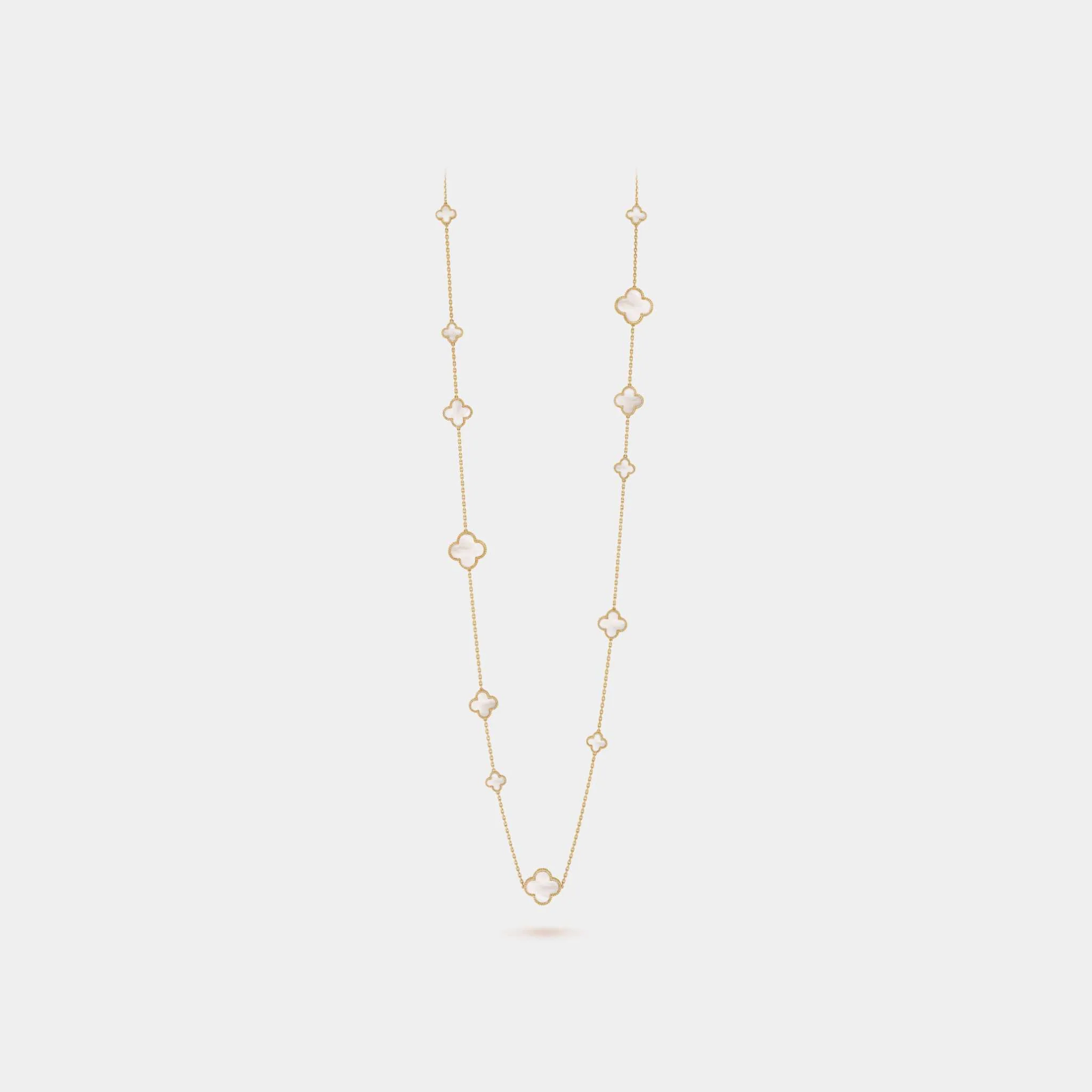 Magic Alhambra Long Necklace 16 Motifs Yellow Gold Mother Of Pearl