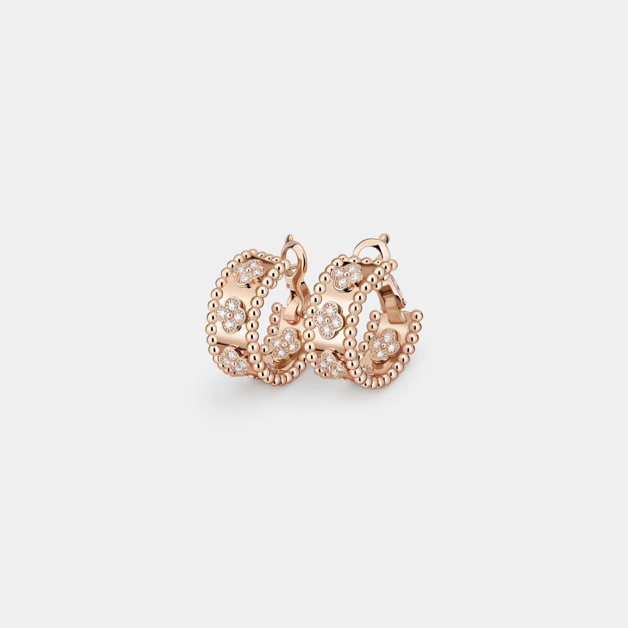 Perlée Clovers Hoop Earrings Rose Gold Diamond