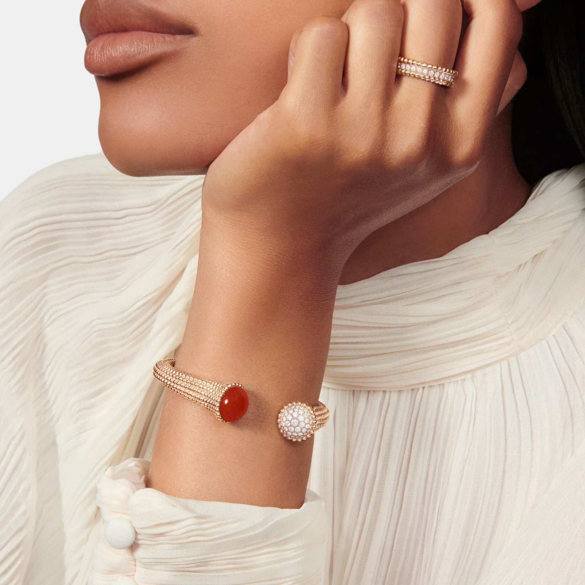 Perlée Couleurs Bracelet Medium Model Rose Gold Carnelian Diamond - Image 2