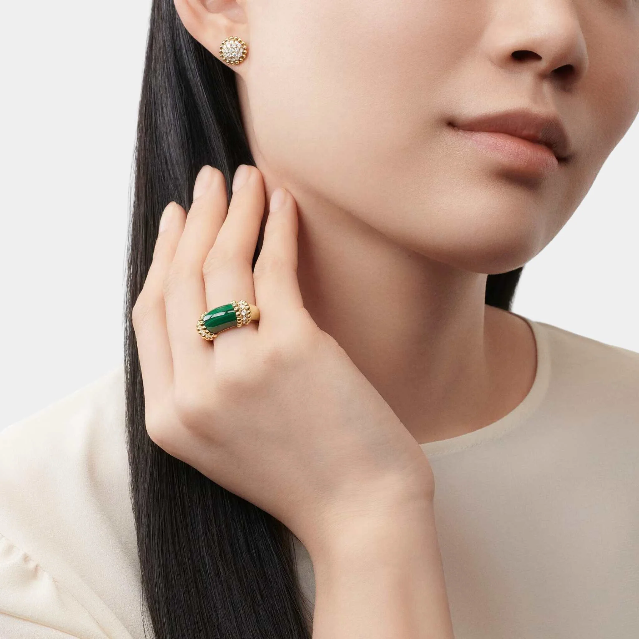 Perlée Couleurs Ring Yellow Gold Diamond Malachite - Image 2