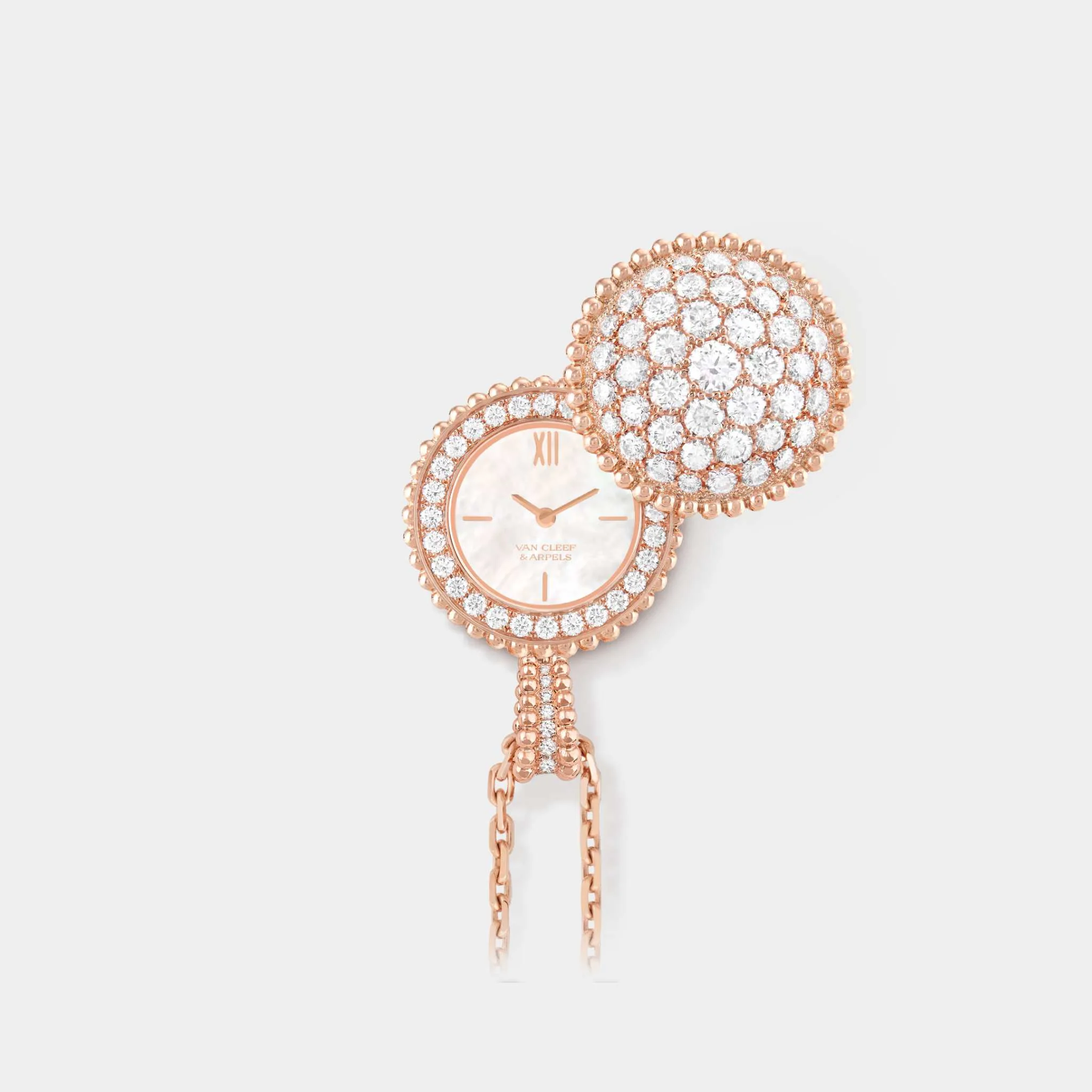 Perlée Pendant Watch Rose Gold Diamond Mother Of Pearl