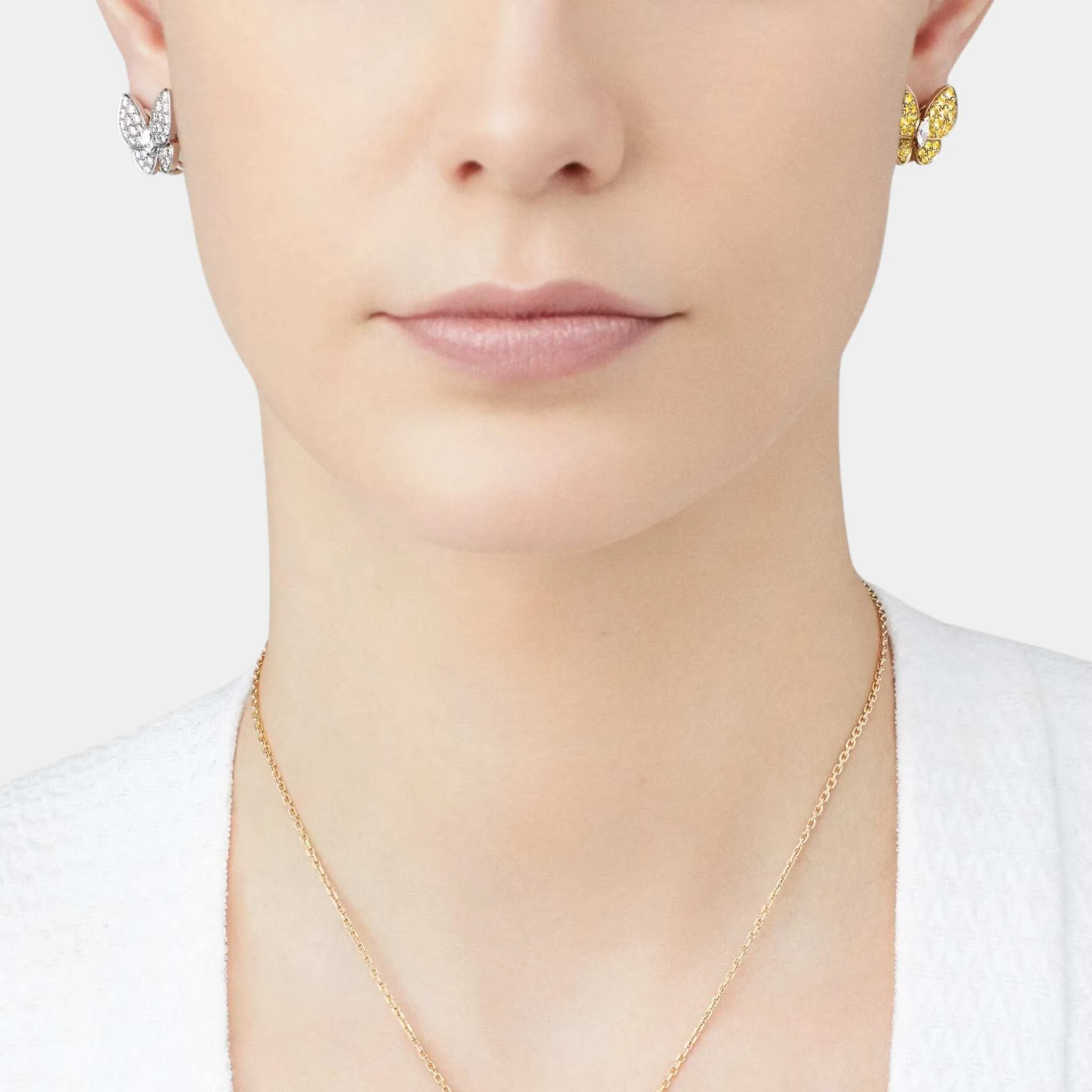 Two Butterfly Earrings in Yellow Gold Diamond & Sapphire - Image 2
