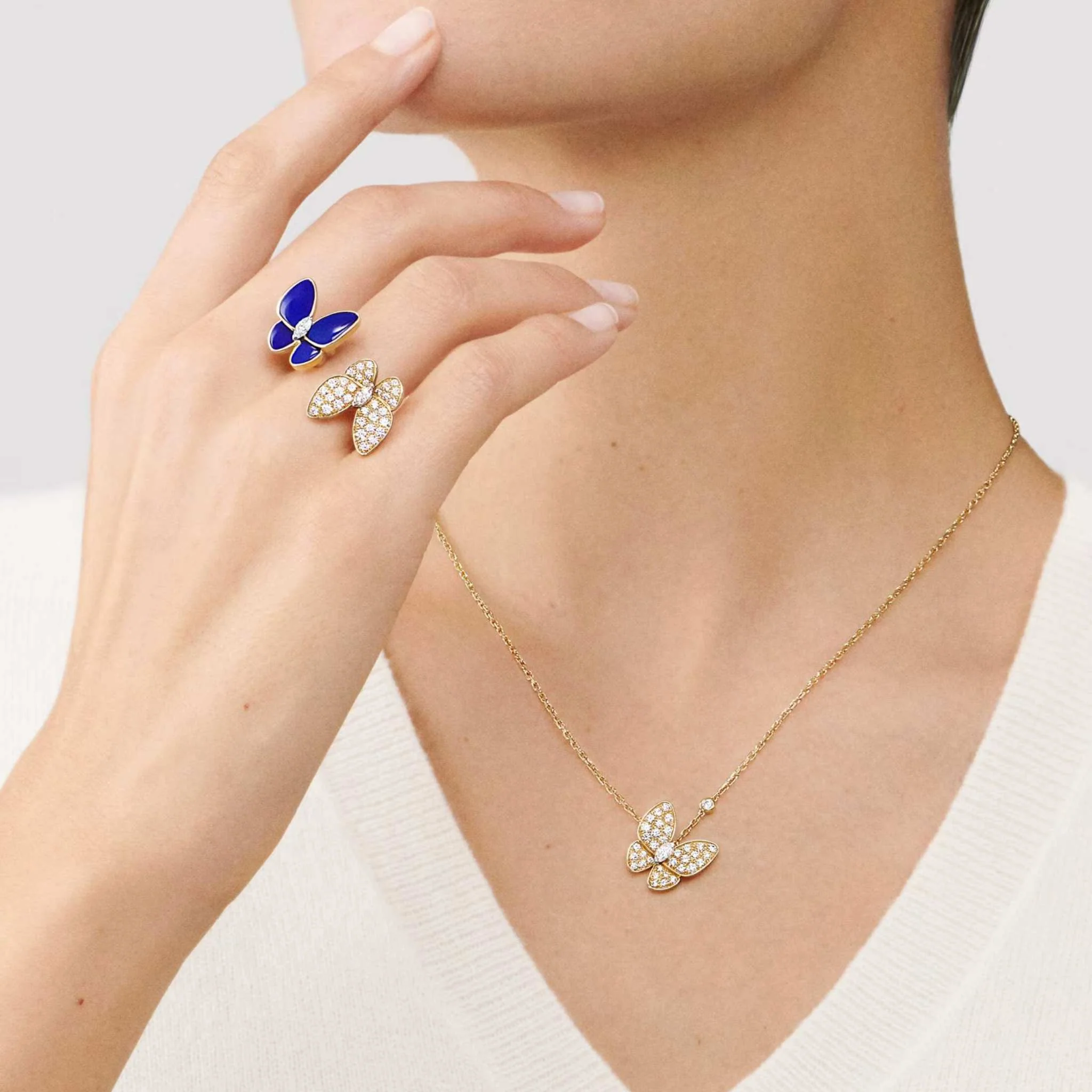 Two Butterfly Pendant Yellow Gold Diamond - Image 2
