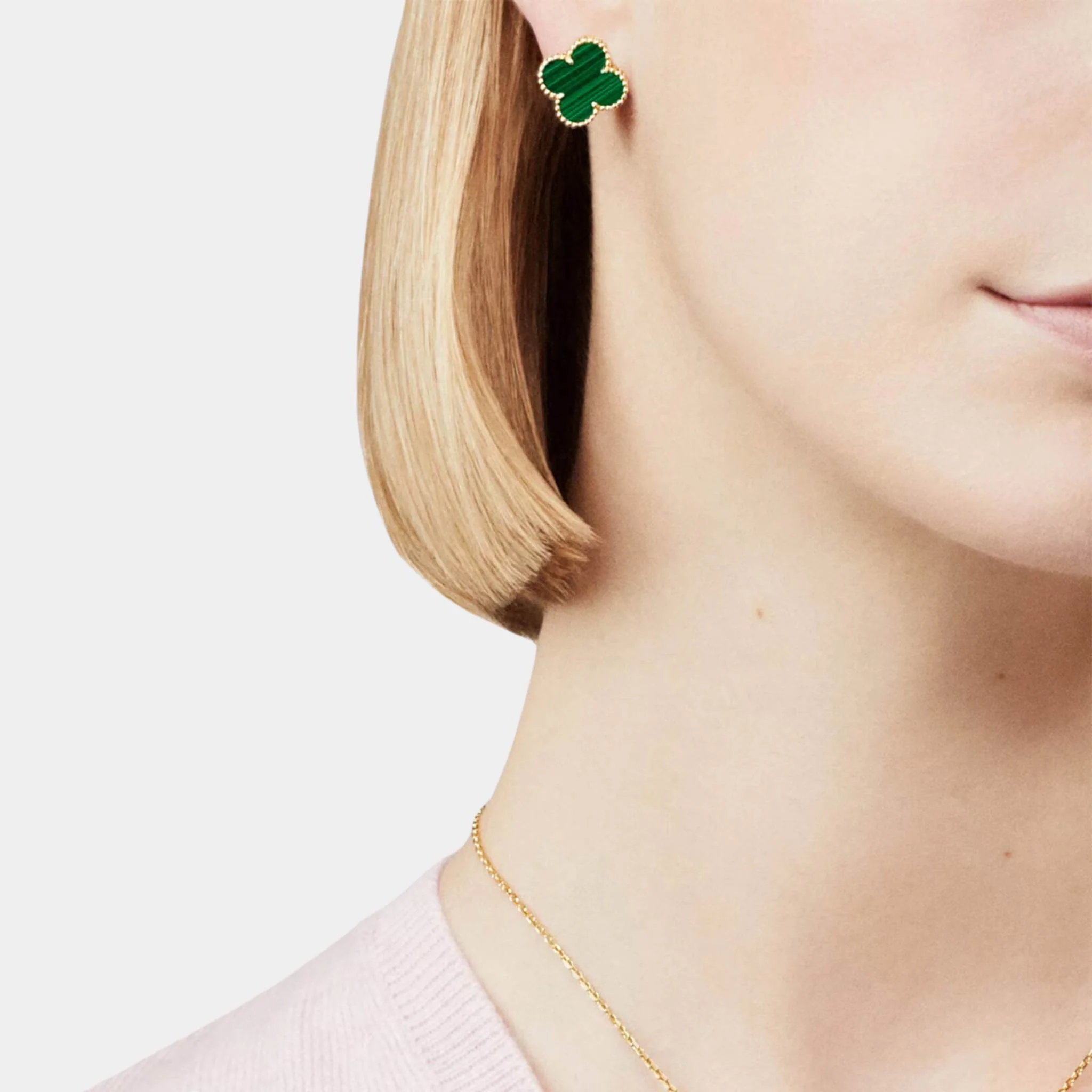 Vintage Alhambra Earrings Yellow Gold Malachite - Image 2