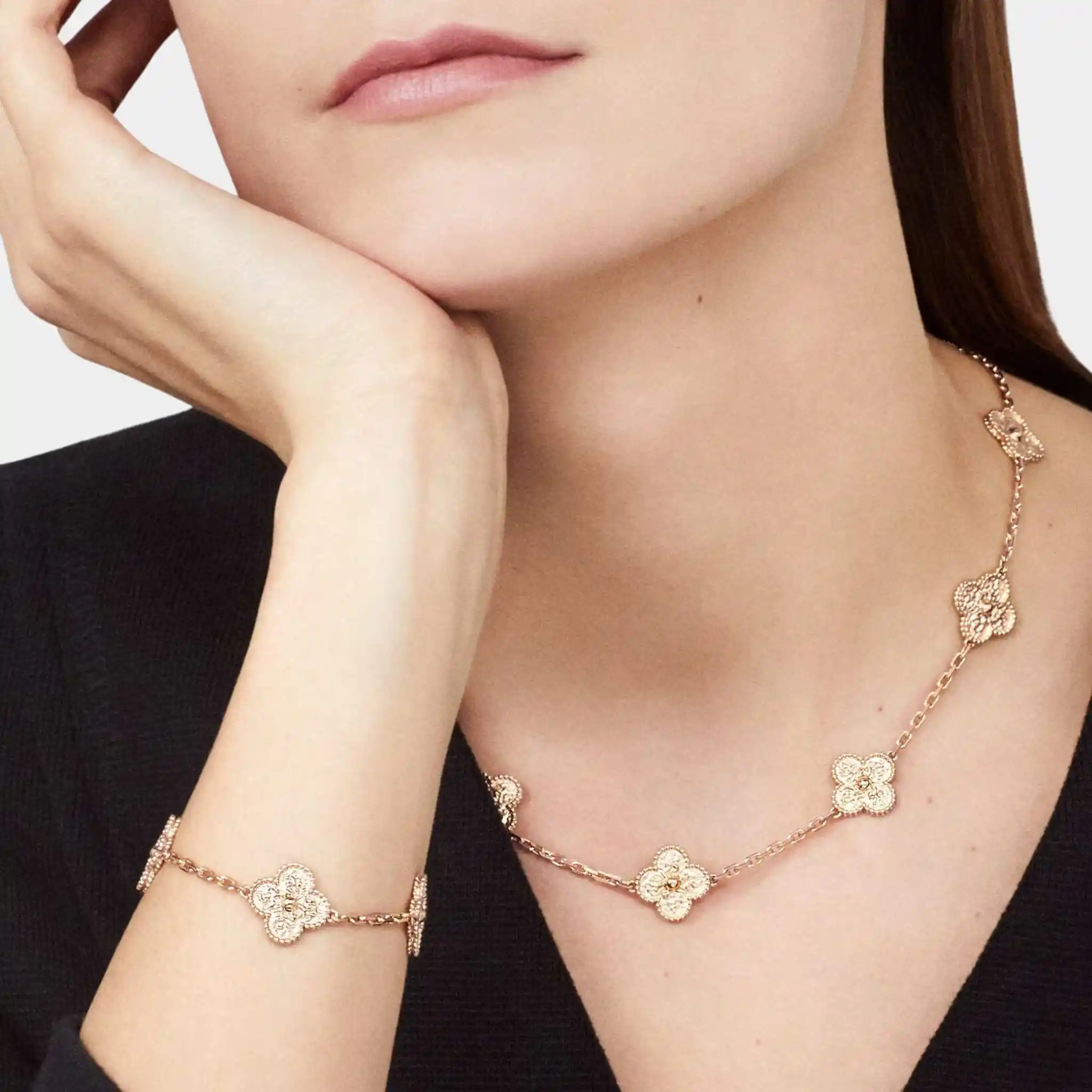 Vintage Alhambra Necklace 10 Motifs Rose Gold - Image 2