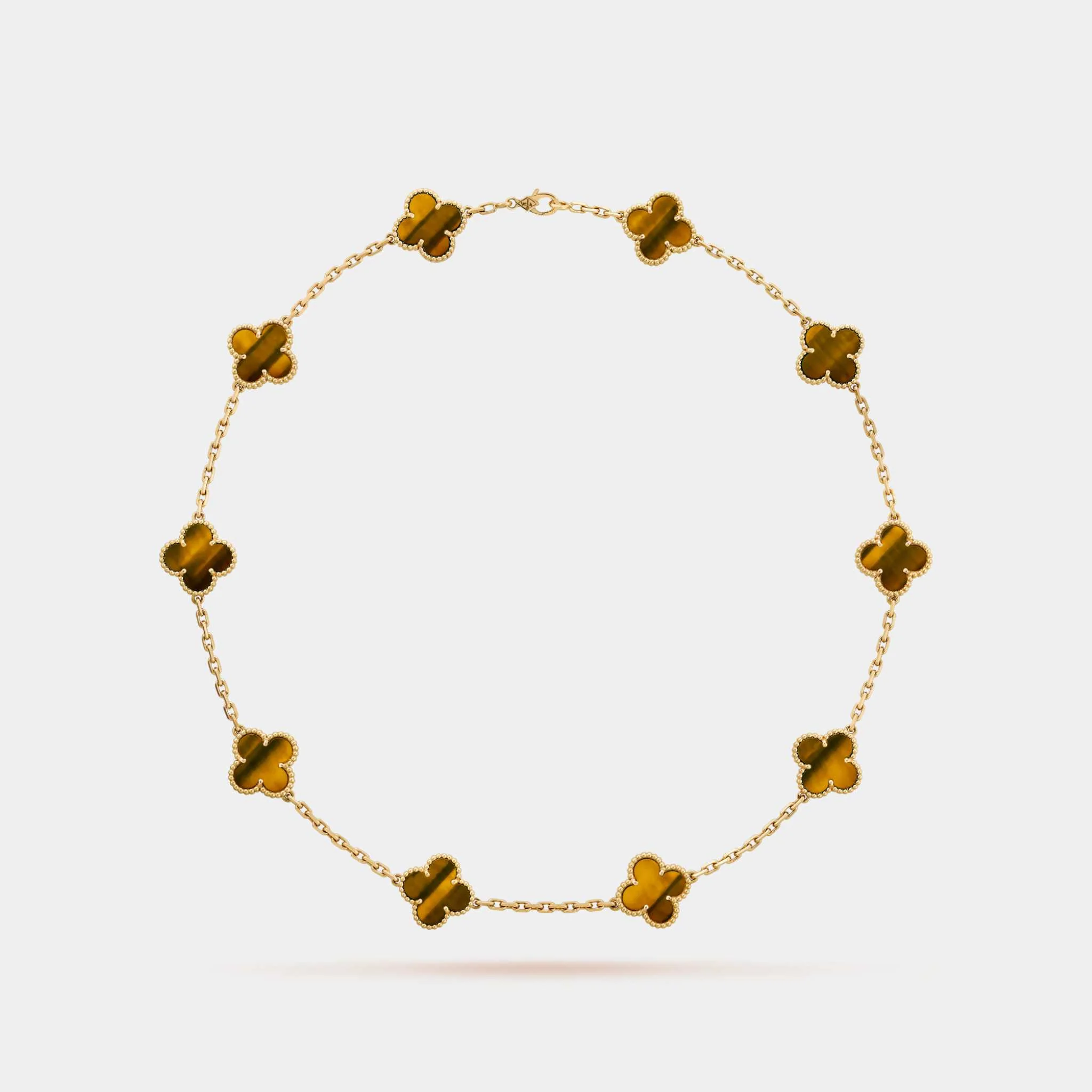 Vintage Alhambra Necklace 10 Motifs Yellow Gold Tiger Eye