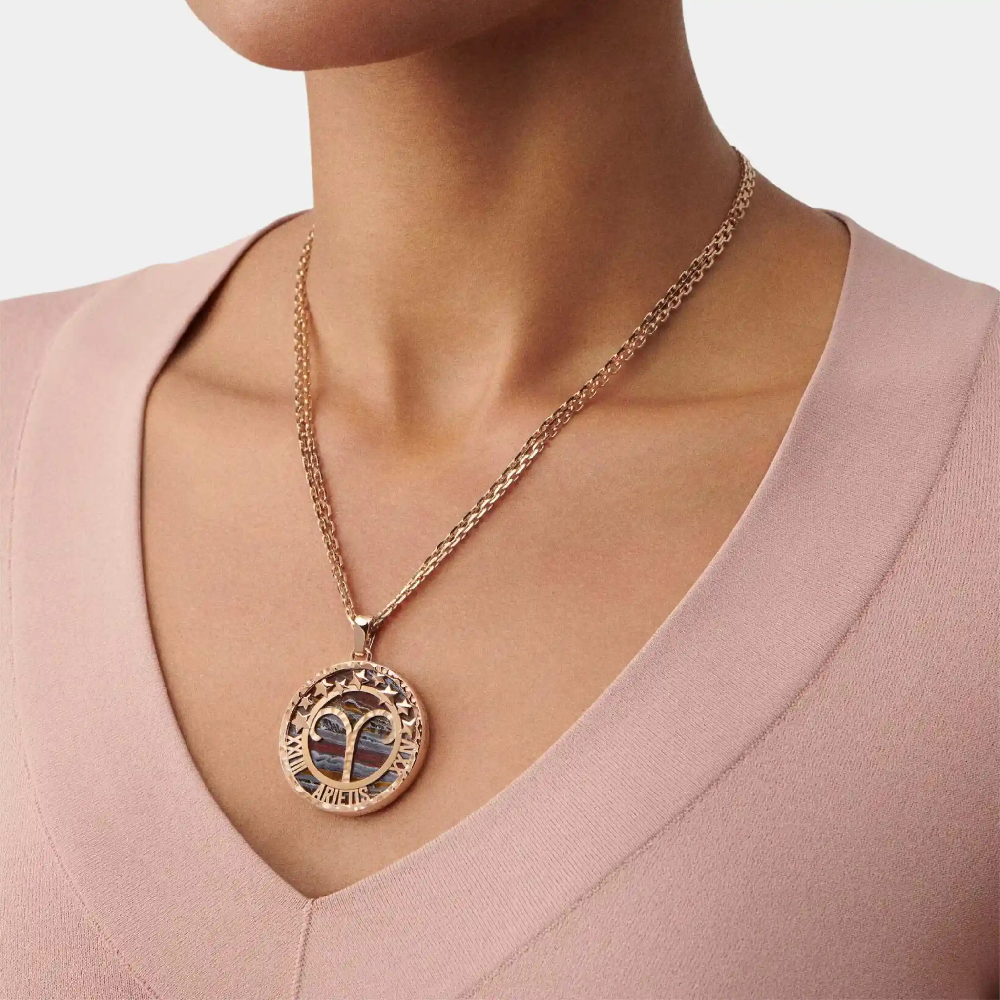 Zodiaque Arietis Long Necklace in Rose Gold & Iron Eye - Image 2