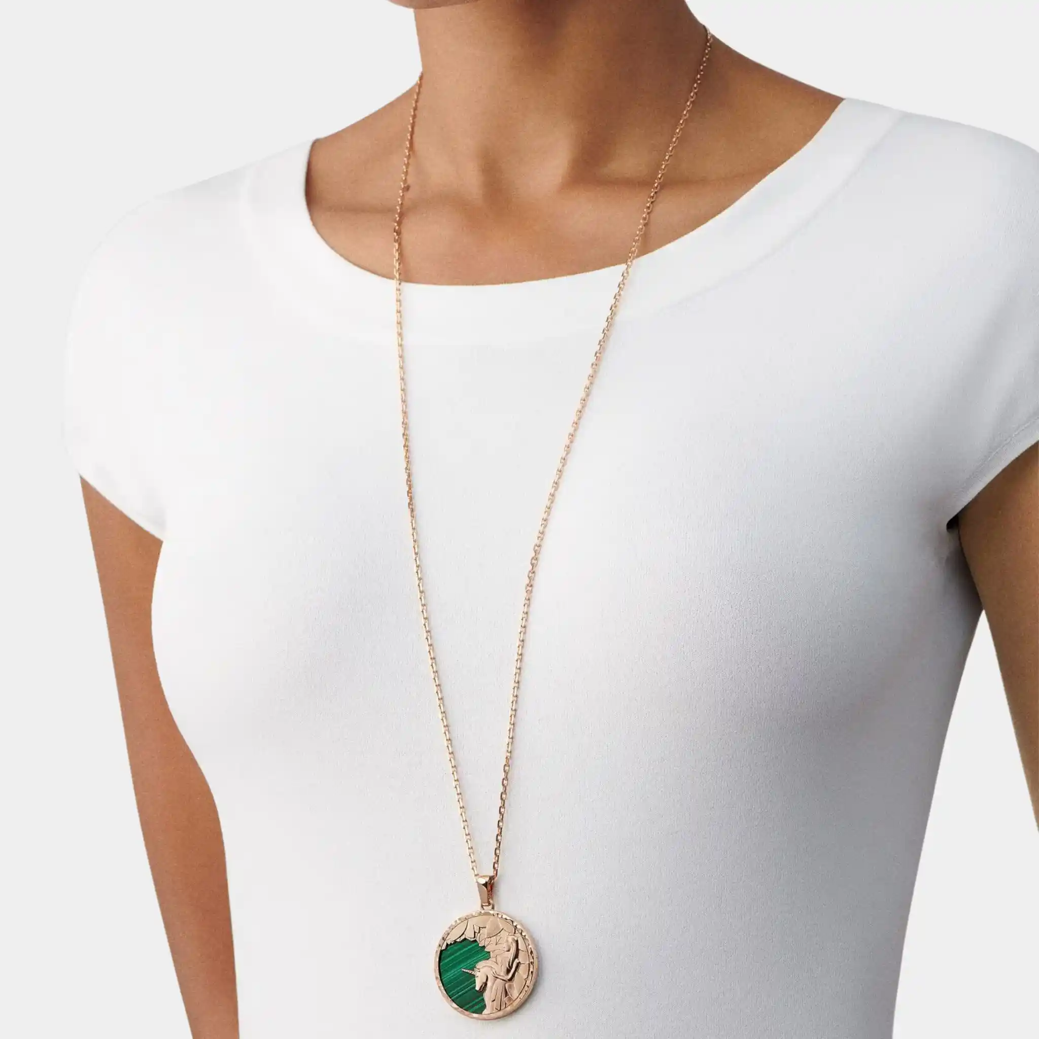 Zodiaque Long Necklace Virginis Rose Gold Malachite - Image 2