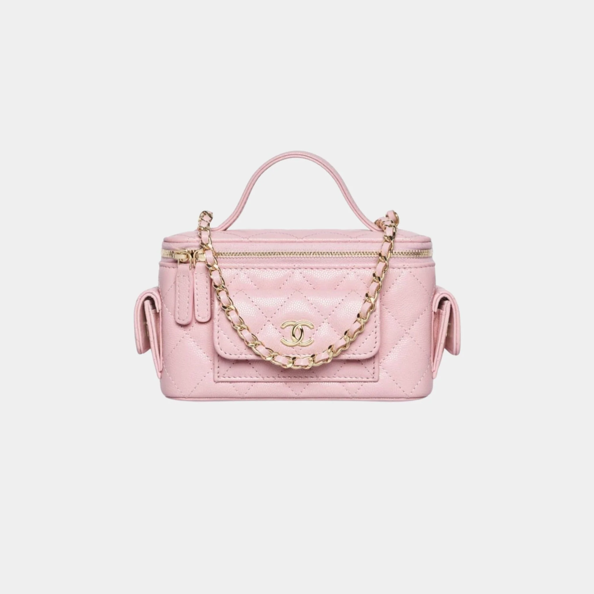 Vanity with Chain in Grained Shiny Calfskin and Gold Tone - Image 2