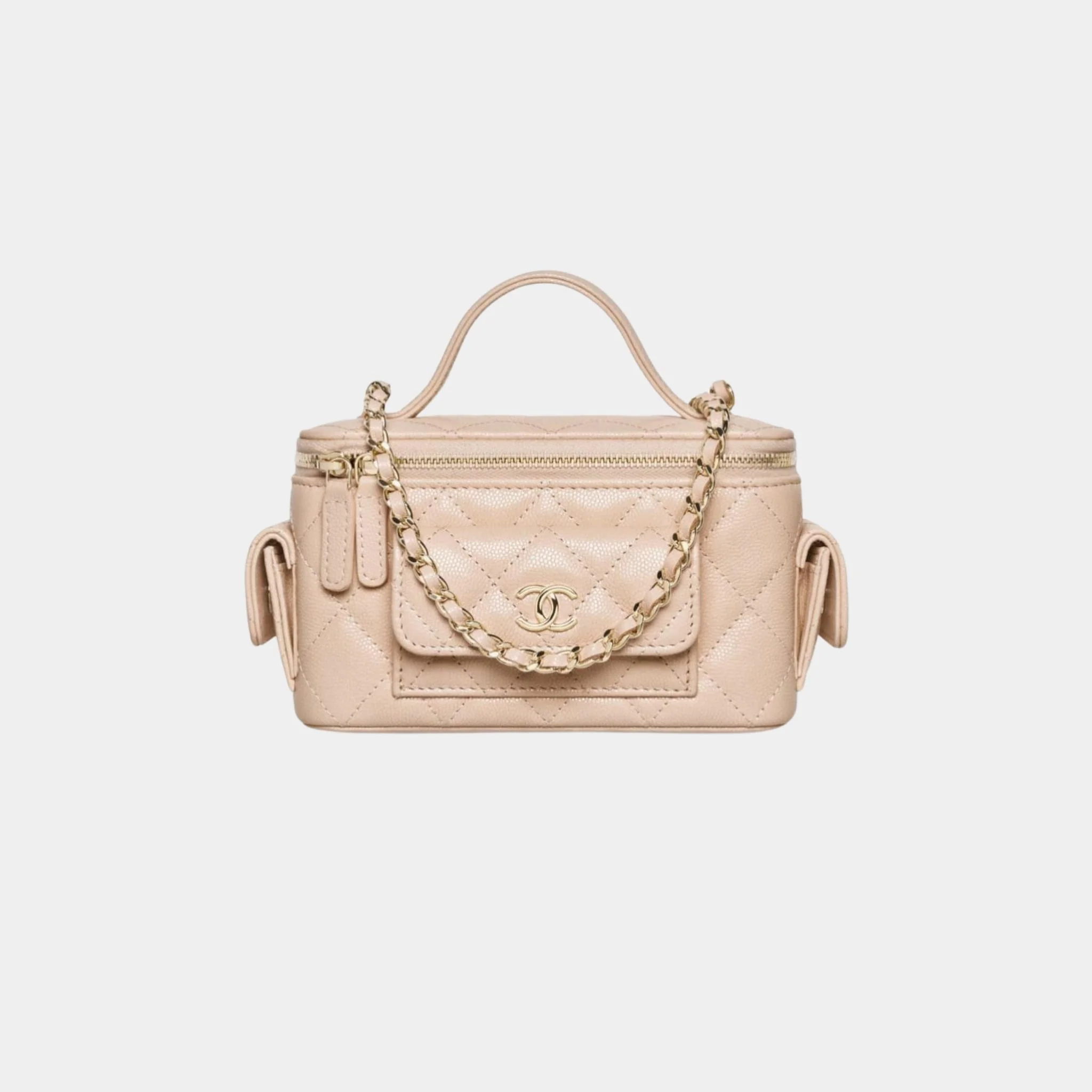 Vanity with Chain in Grained Shiny Calfskin and Gold Tone - Image 4