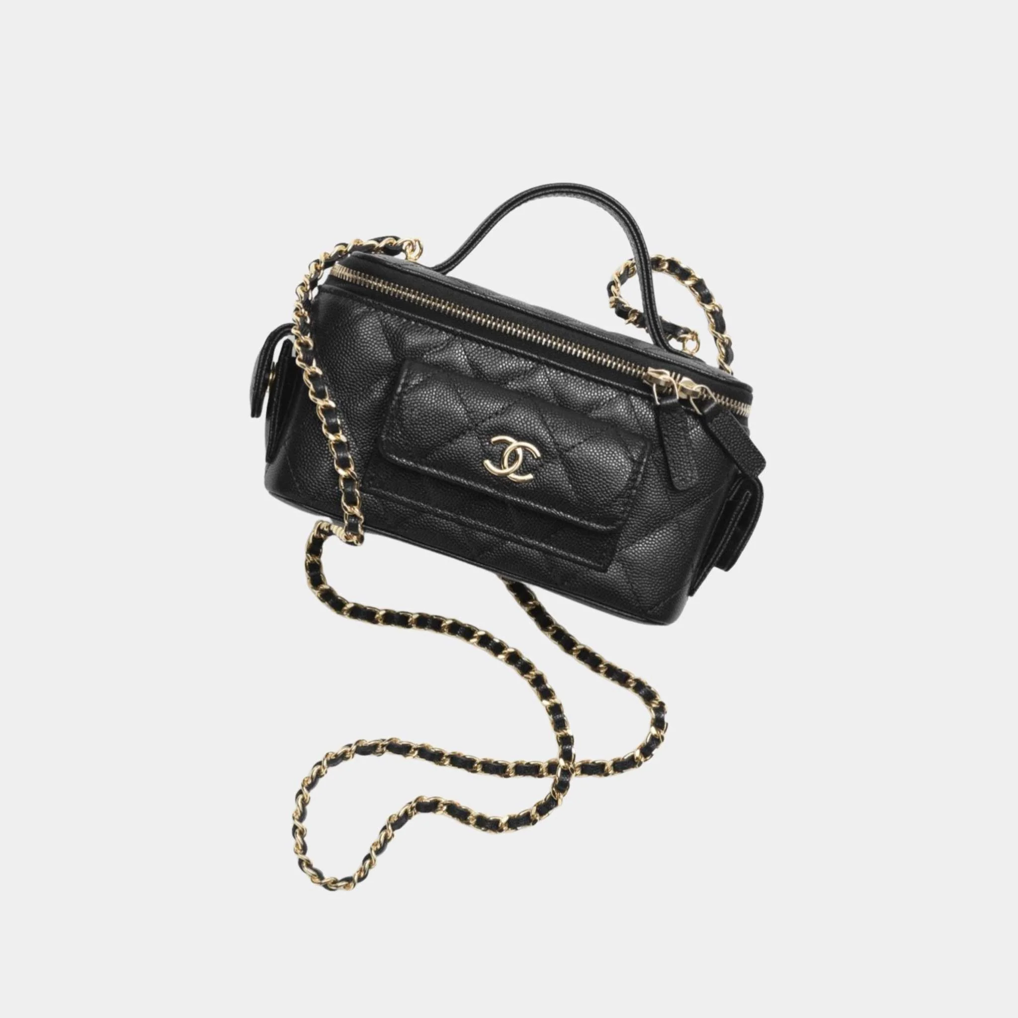 Vanity with Chain in Grained Shiny Calfskin and Gold Tone - Image 5
