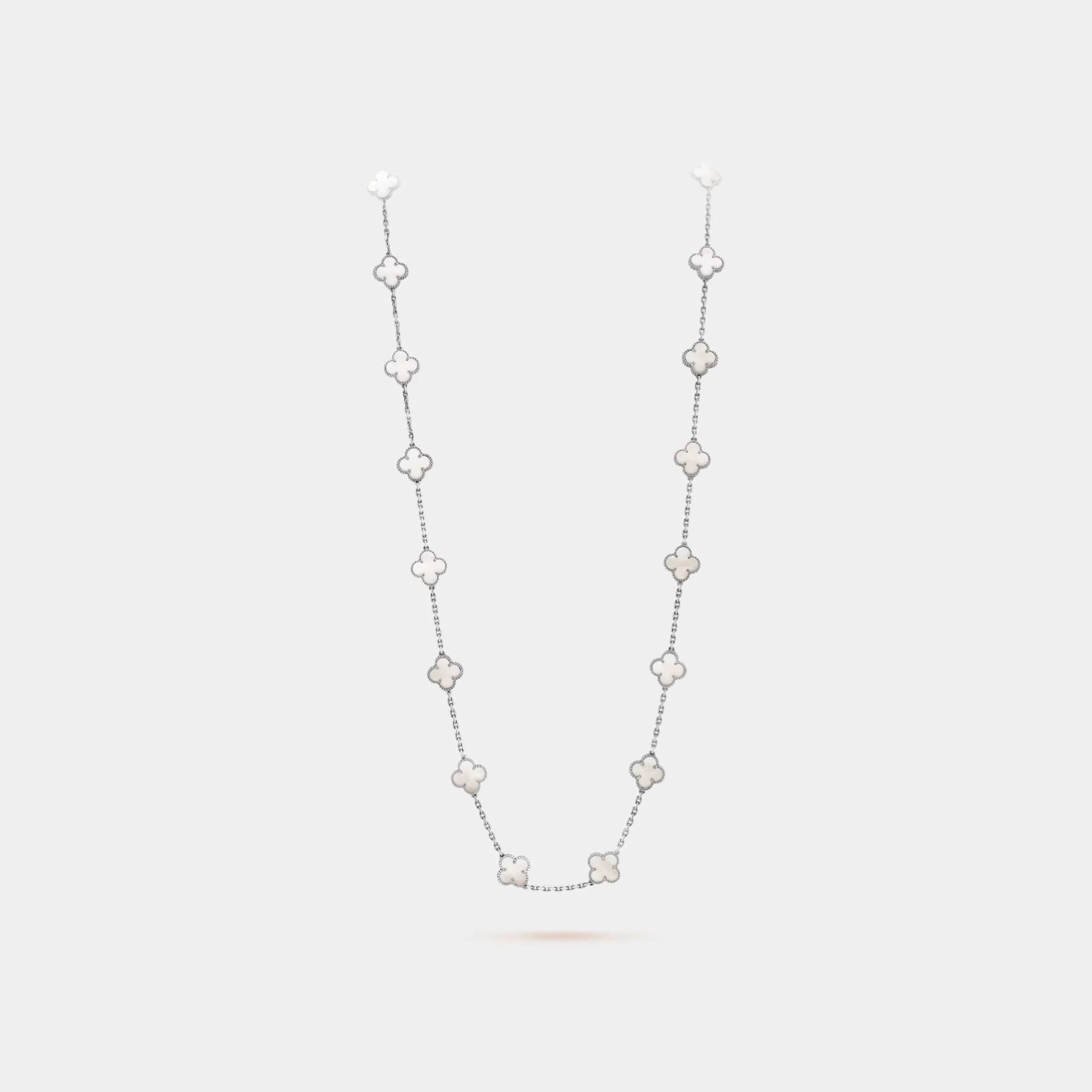 Vintage Alhambra Long Necklace 20 Motifs White Gold Mother Of Pearl