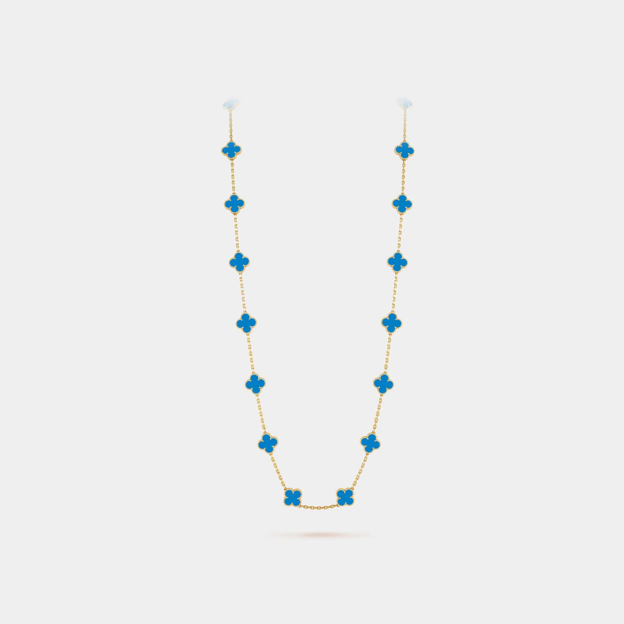 Vintage Alhambra Long Necklace 20 Motifs Yellow Gold Agate