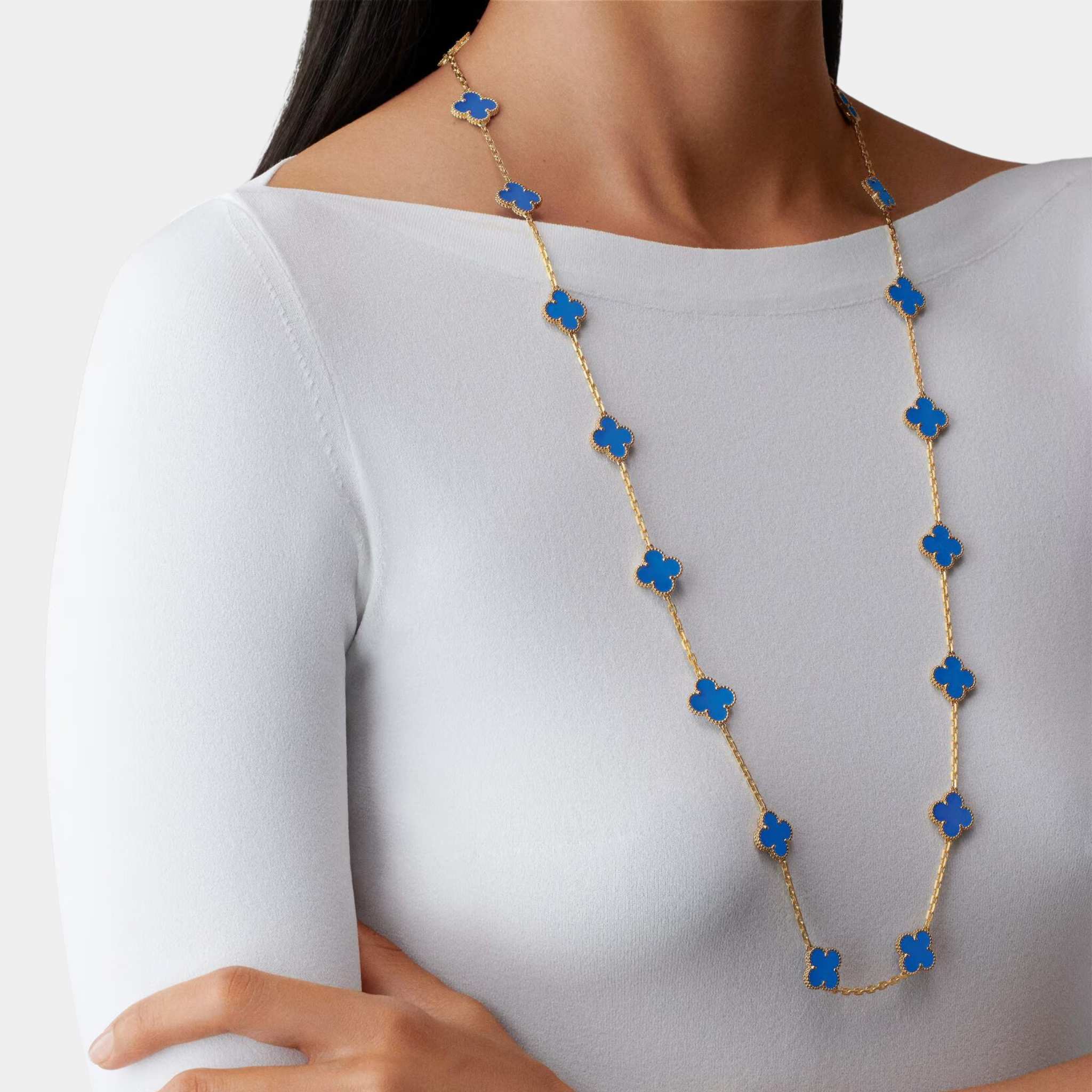 Vintage Alhambra Long Necklace 20 Motifs Yellow Gold Agate - Image 2