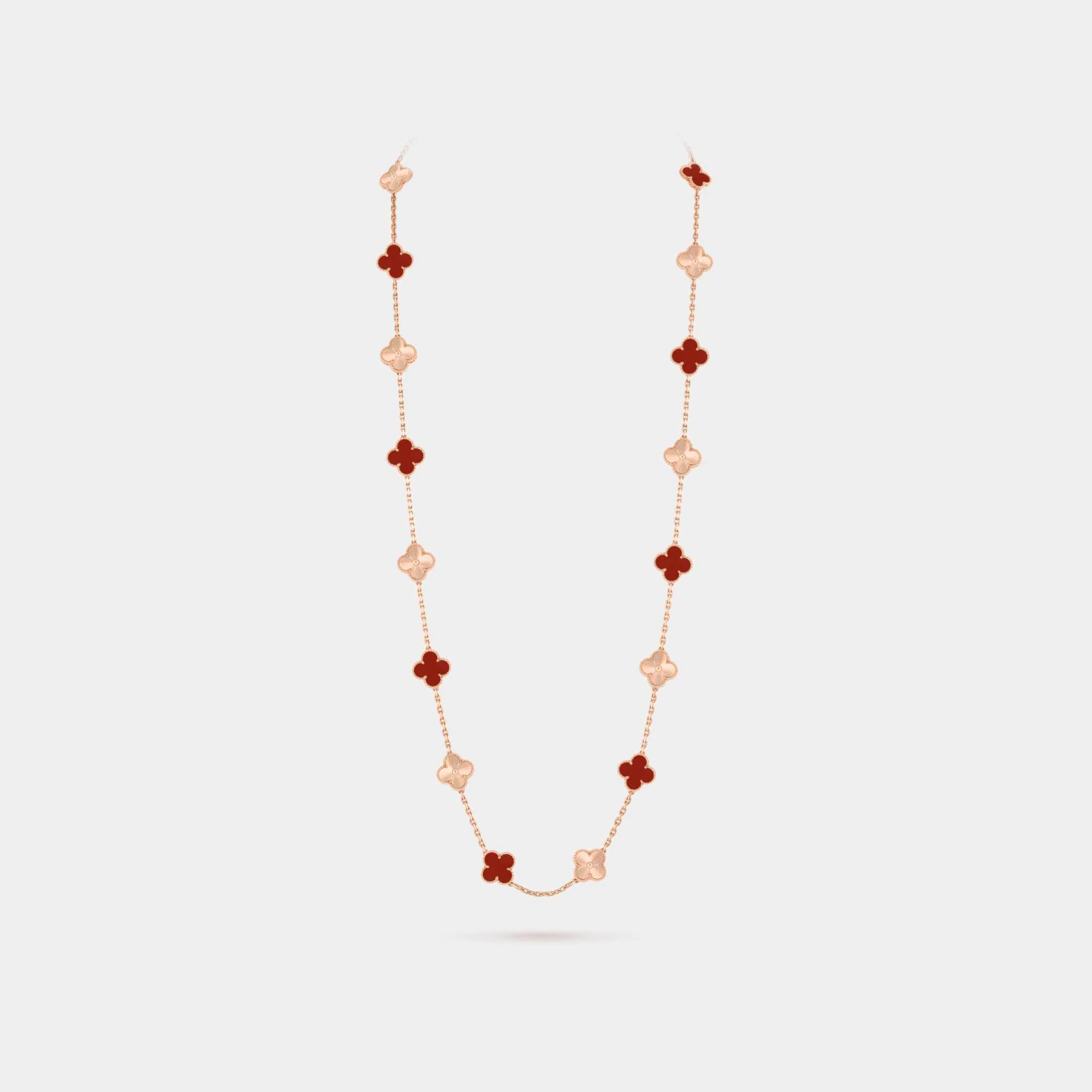 Vintage Alhambra Long Necklace 20 Motifs Rose Gold Carnelian