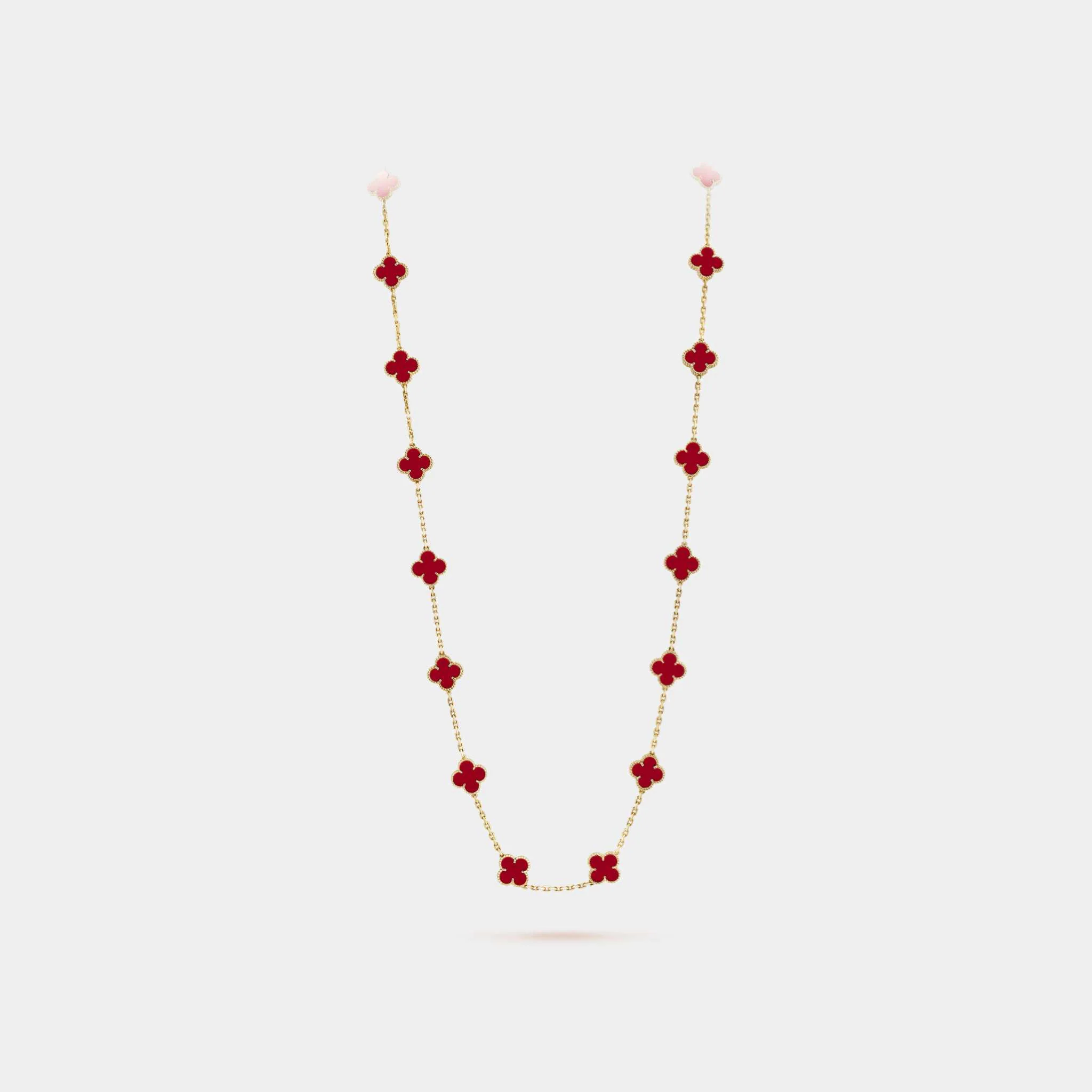 Vintage Alhambra Long Necklace 20 Motifs Yellow Gold Carnelian