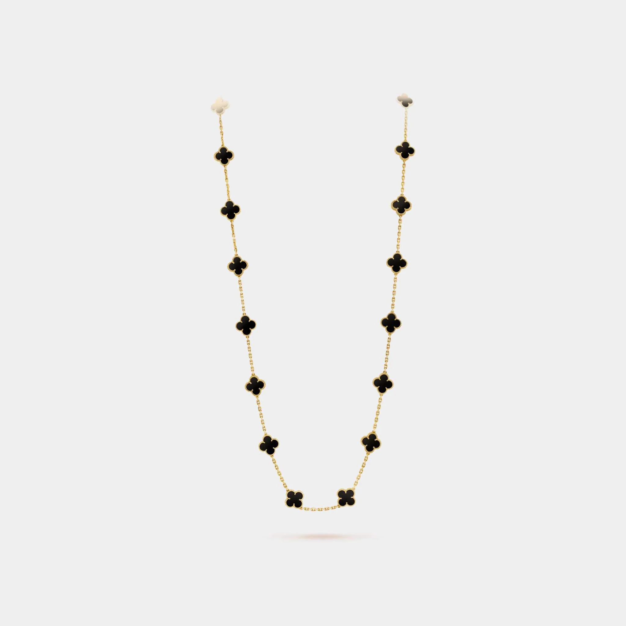 Vintage Alhambra Long Necklace 20 Motifs Yellow Gold Onyx