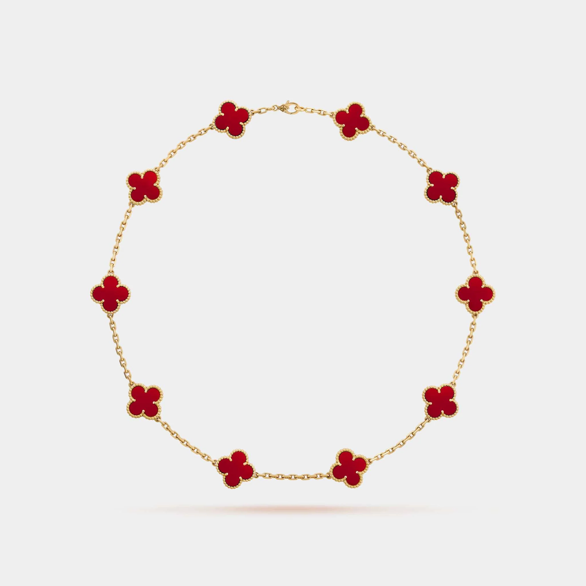 Vintage Alhambra Necklace 10 Motifs Yellow Gold Carnelian
