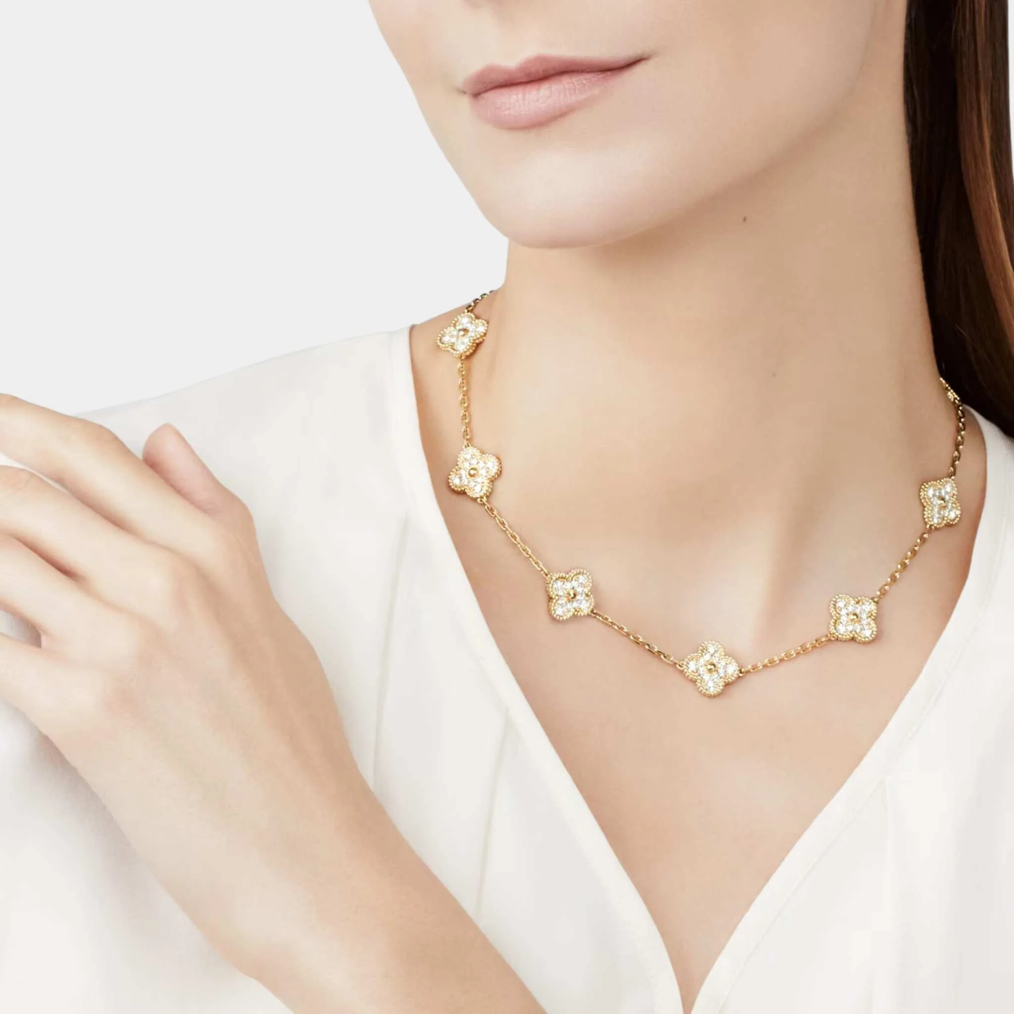 Vintage Alhambra Necklace 10 Motifs Yellow Gold Diamond - Image 2