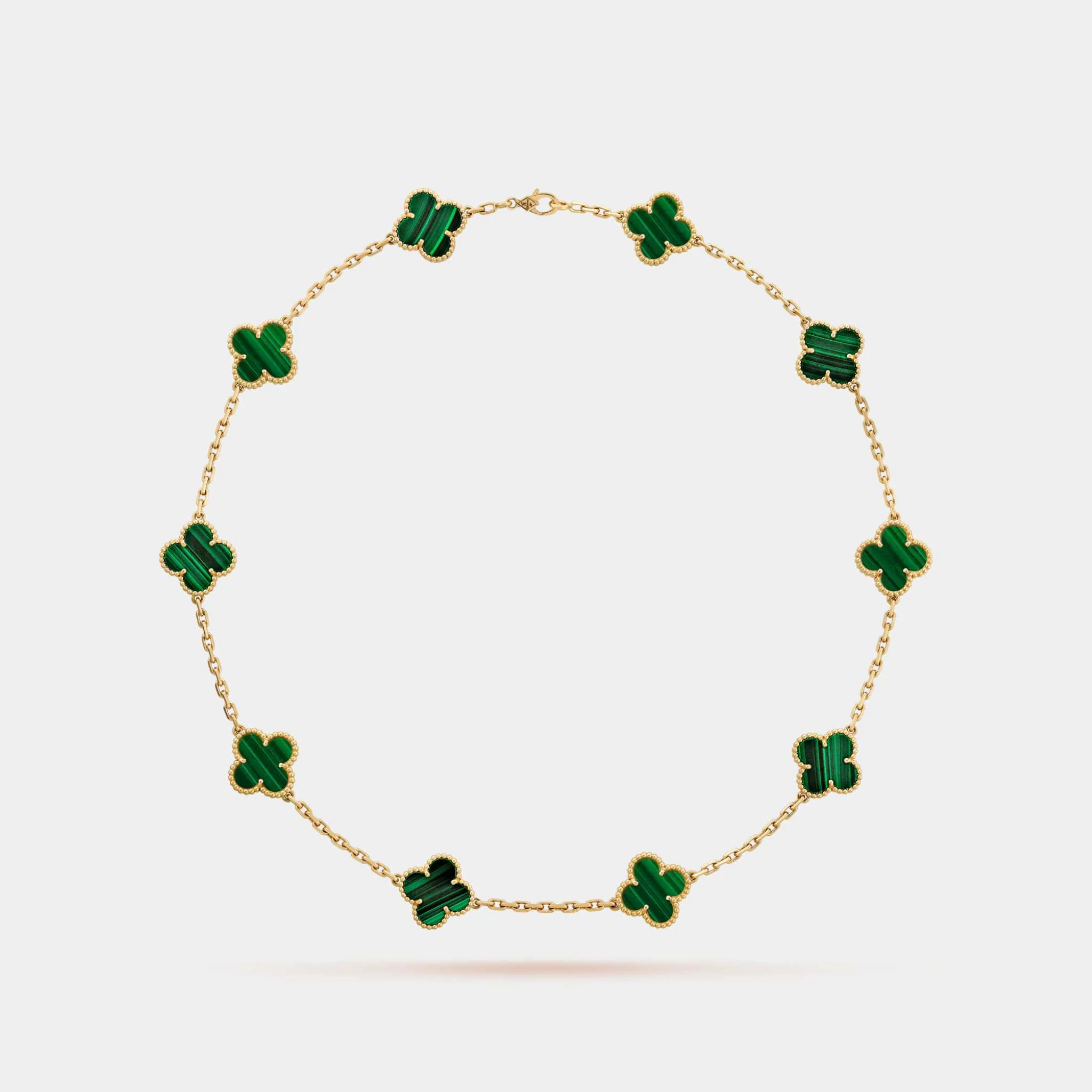 Vintage Alhambra Necklace 10 Motifs Yellow Gold Malachite