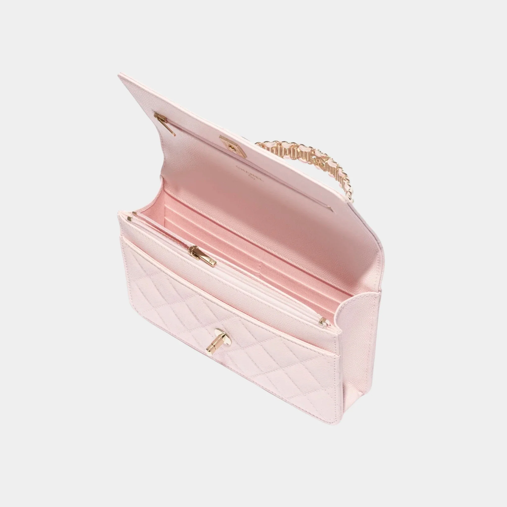Wallet On Chain Grained Calfskin and Imitation Pearls - Image 2