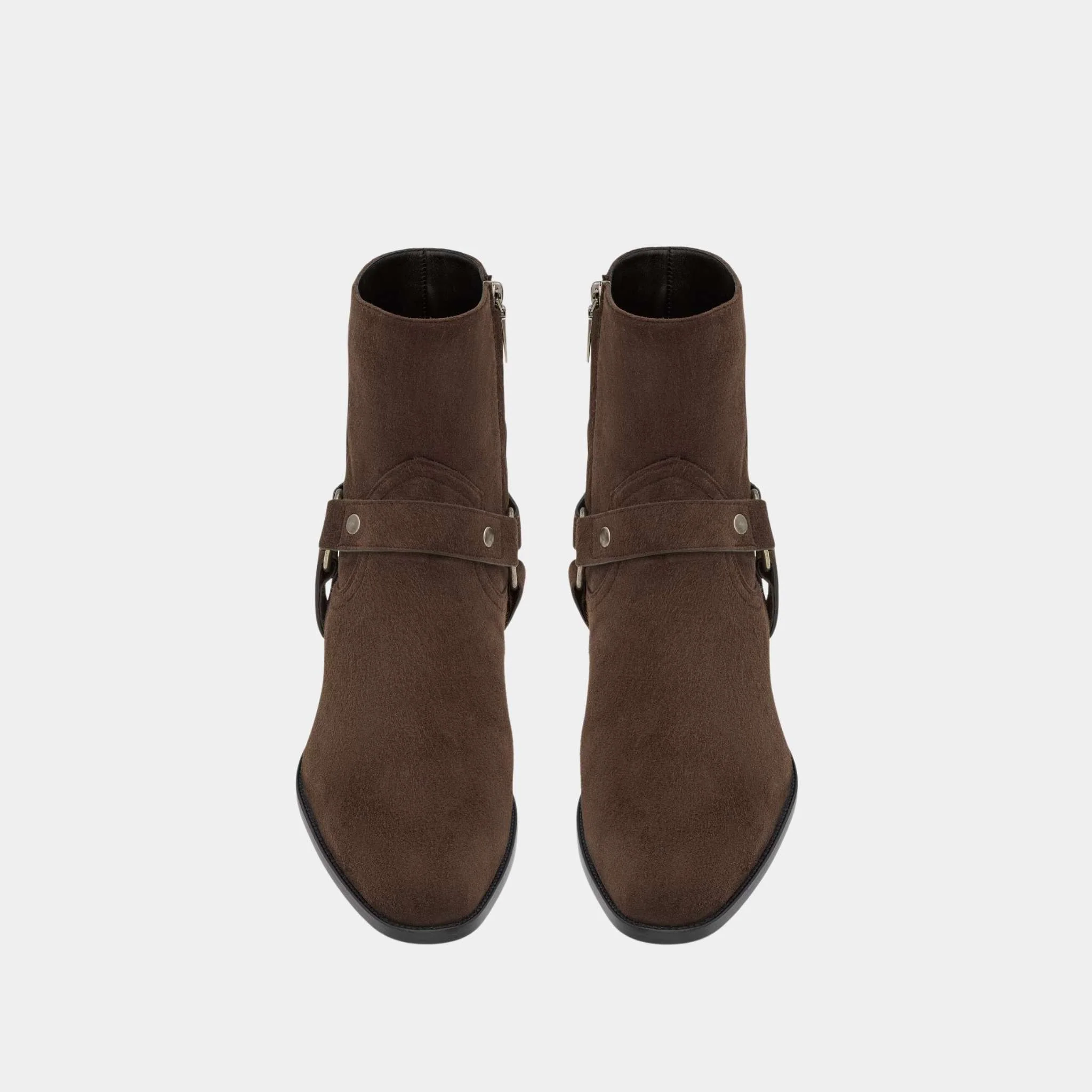 Wyatt Harness Boots in Dark Chocolate Suede - Image 2